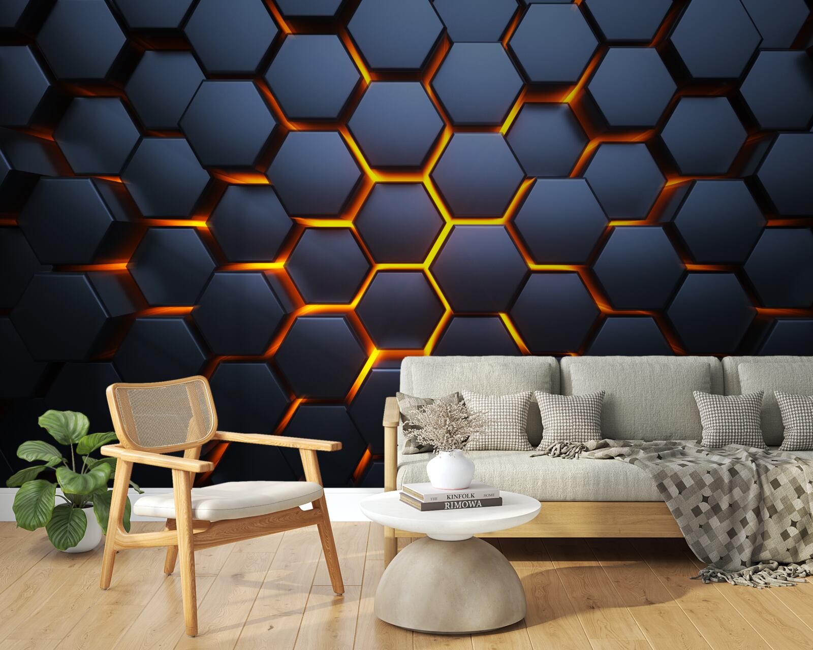Fototapet colecție hexagonală cu iluminare aurie