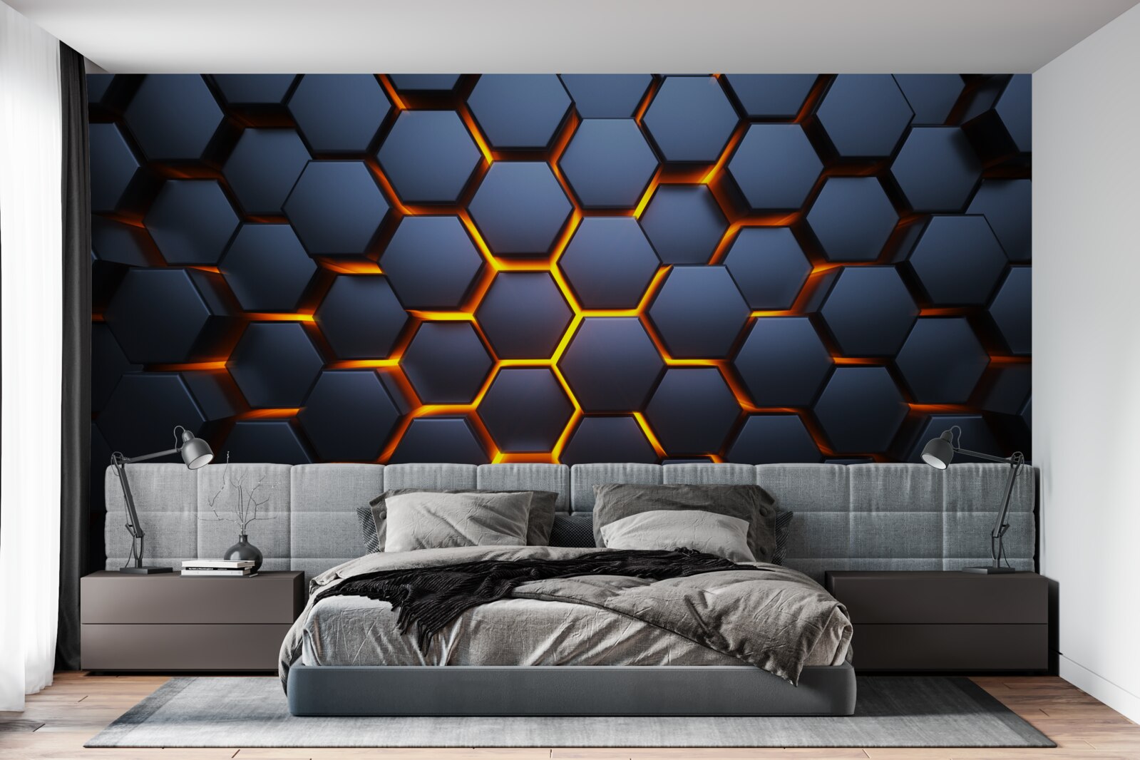 Fototapet colecție hexagonală cu iluminare aurie