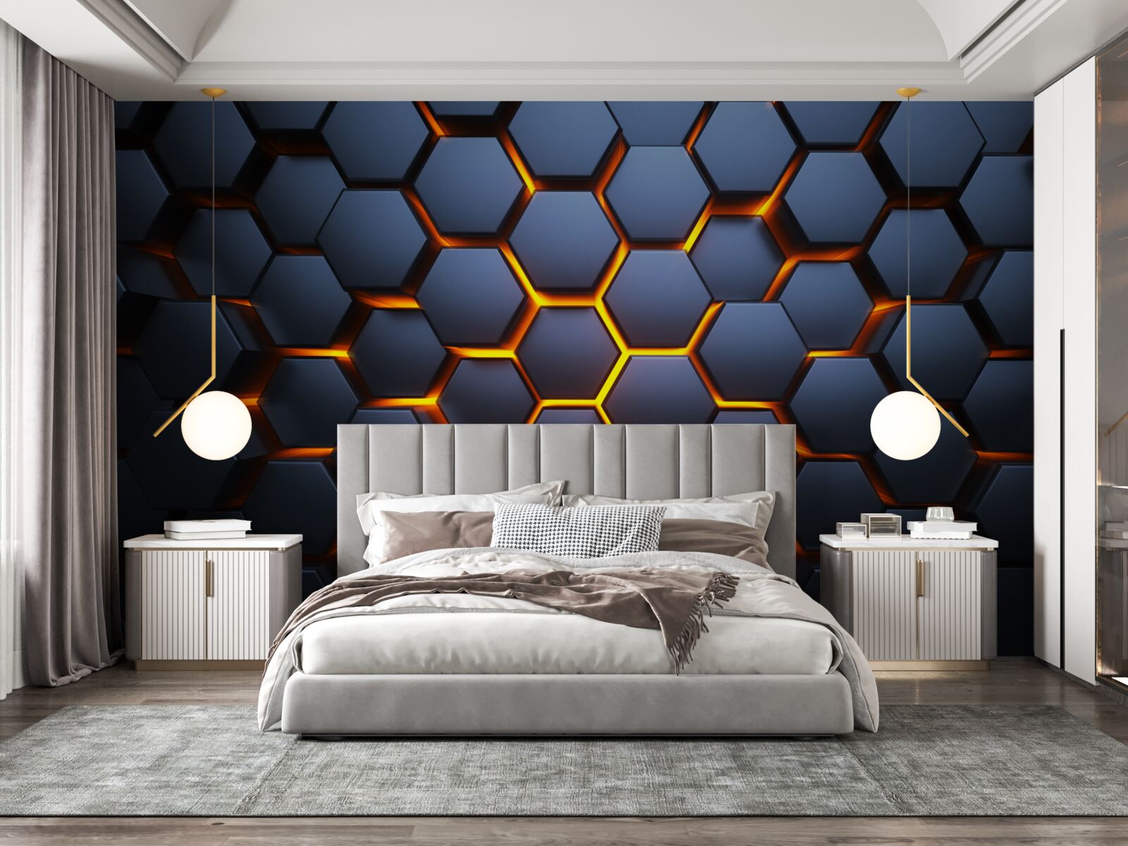 Fototapet colecție hexagonală cu iluminare aurie
