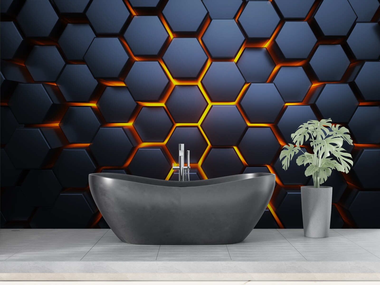 Fototapet colecție hexagonală cu iluminare aurie