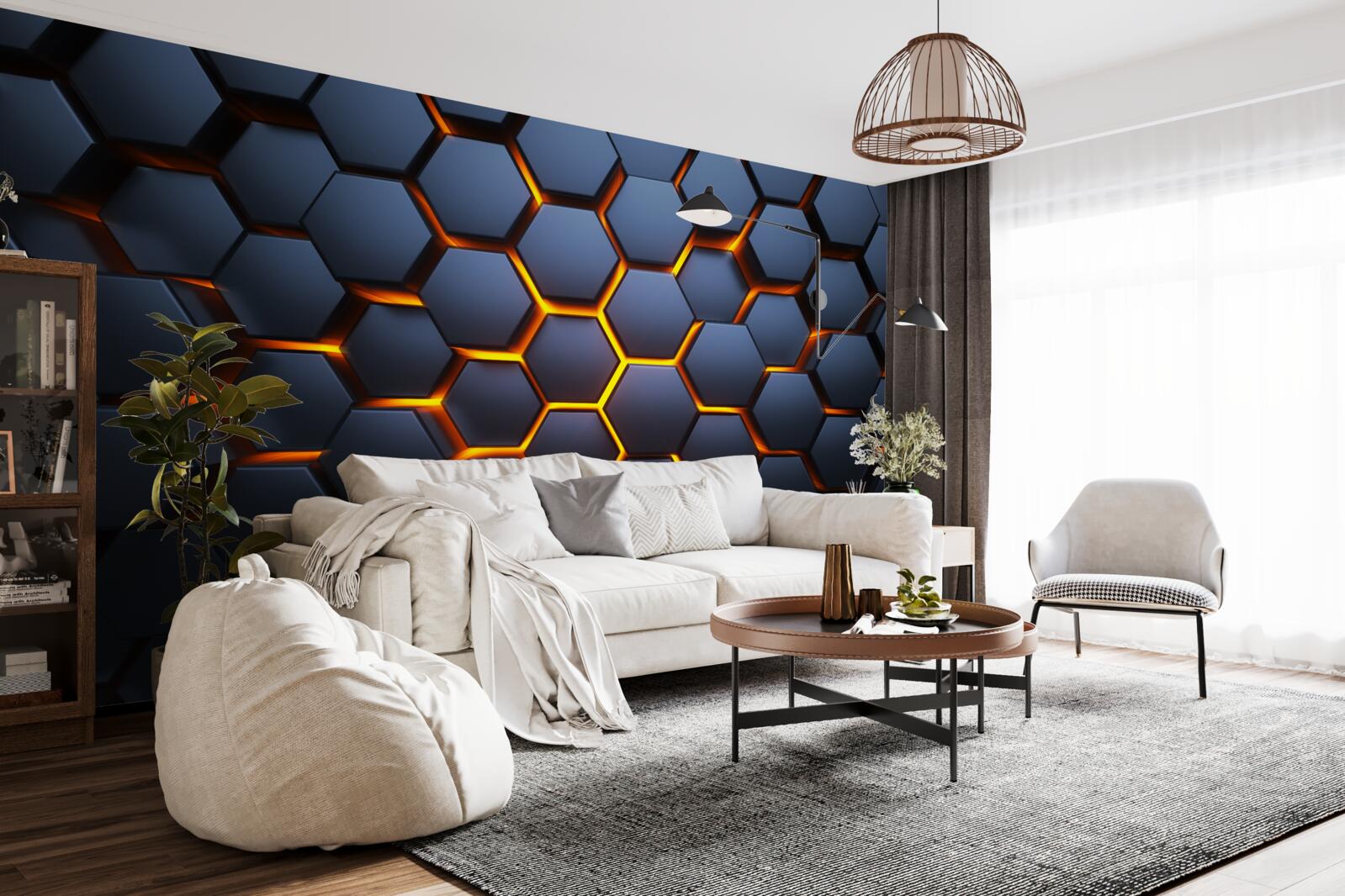 Fototapet colecție hexagonală cu iluminare aurie