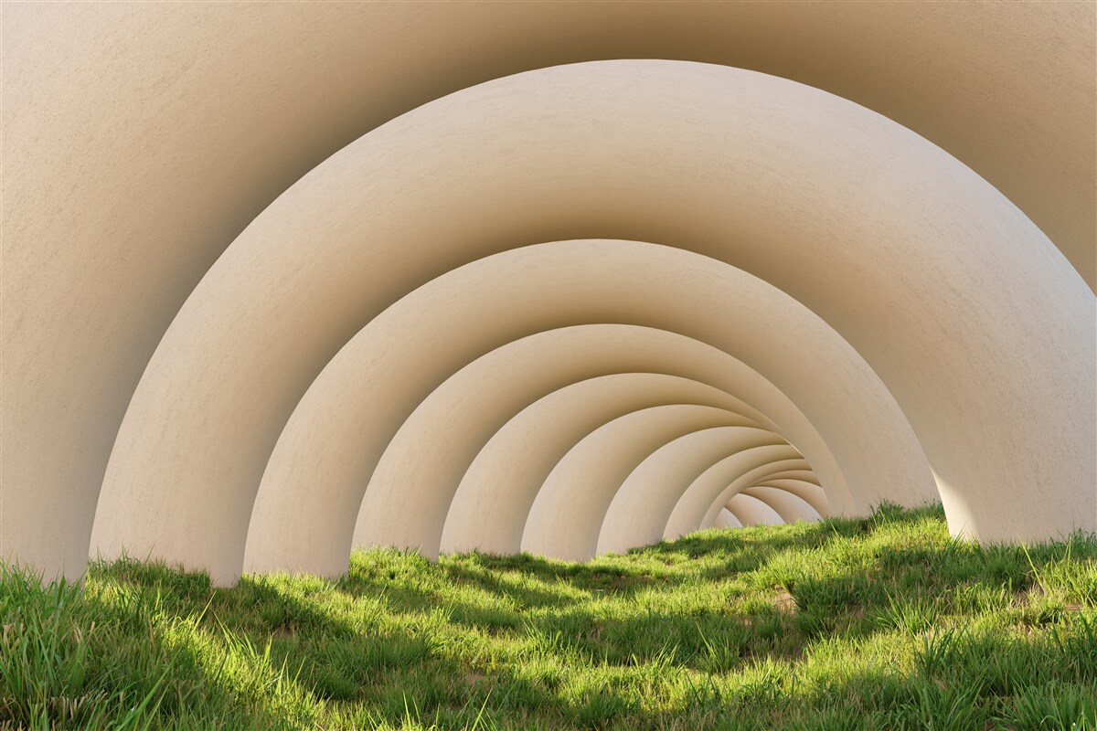 Fototapet iarbă verde sub liniile curbe ale arcurilor largi