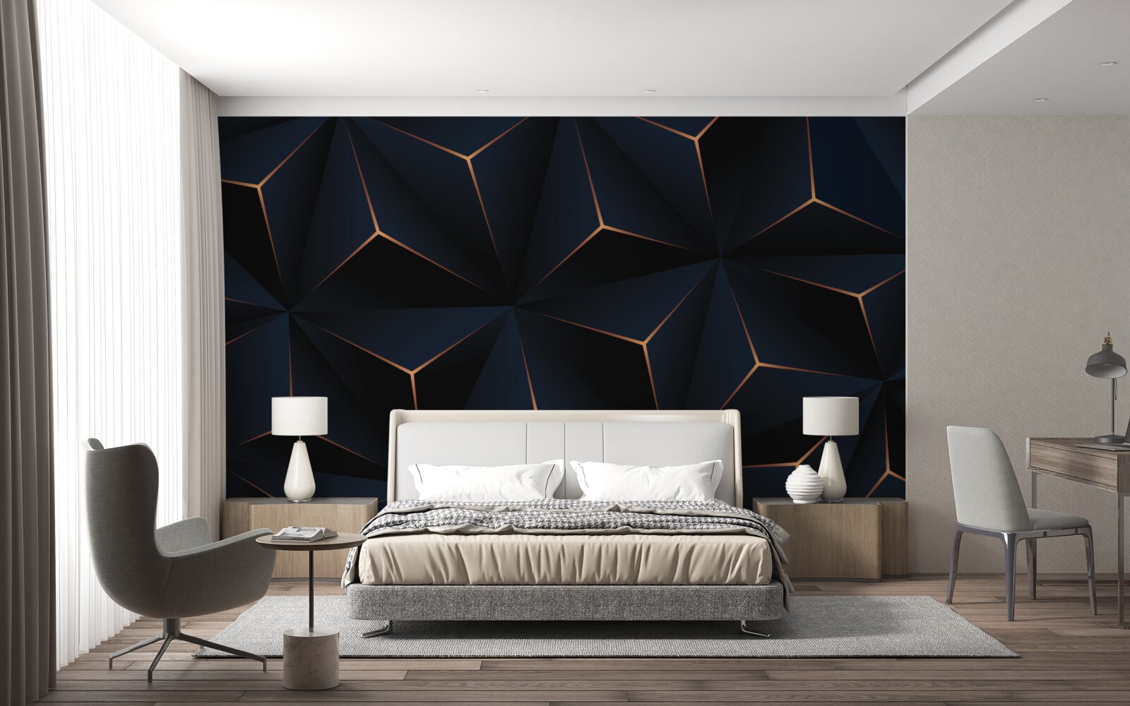 Fototapet piramide volumetrice negre cu margini aurii
