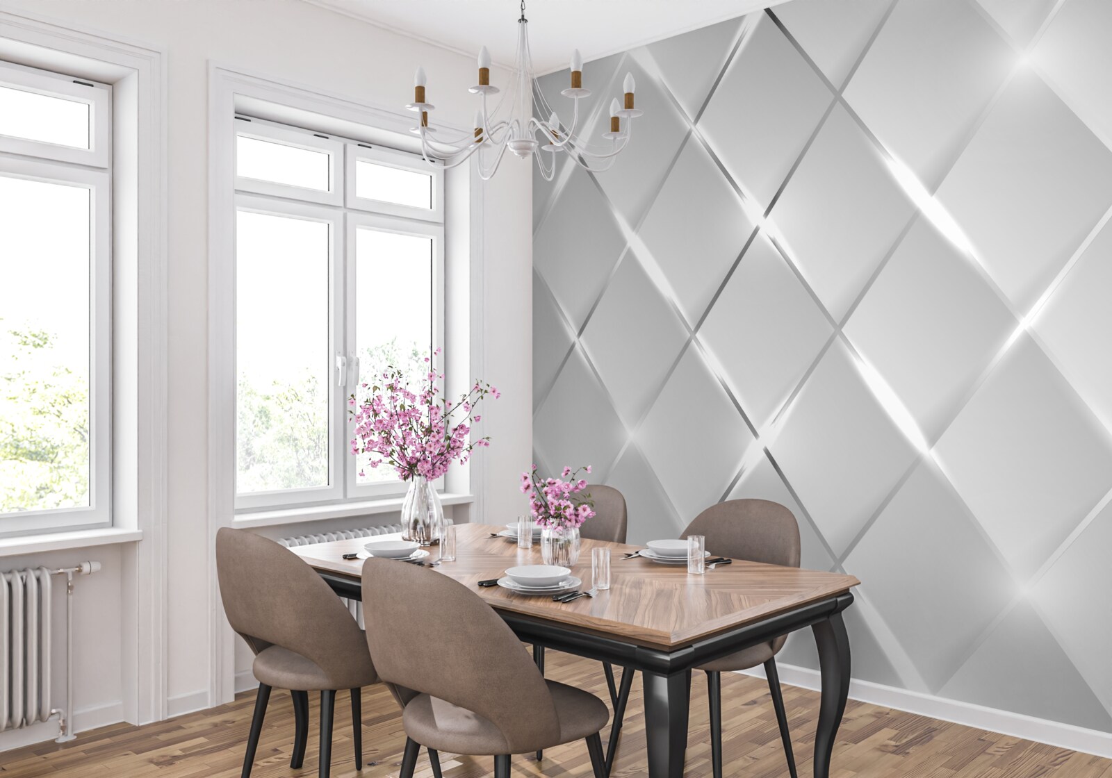 Fototapet model în formă de diamant cu contururi argintii