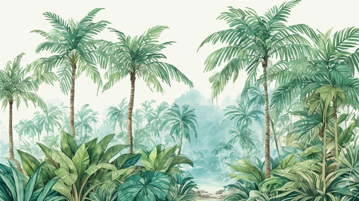 Fototapet palmieri tropicali în ploaie