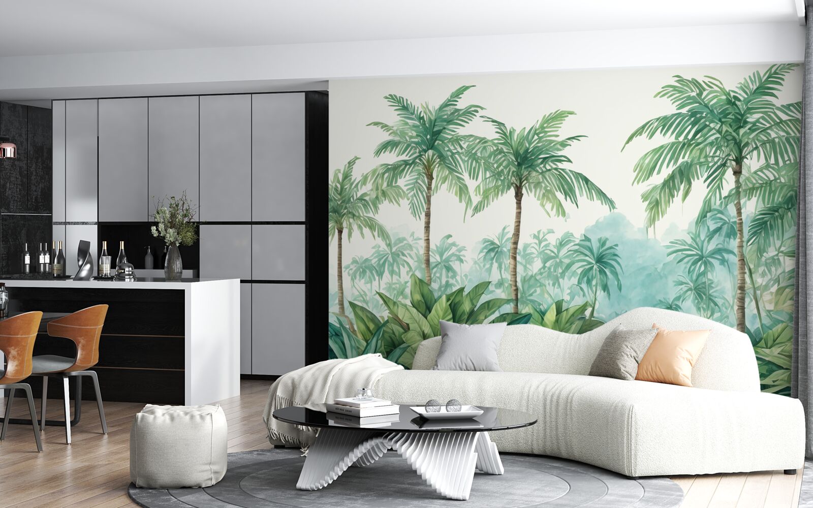 Fototapet palmieri tropicali în ploaie