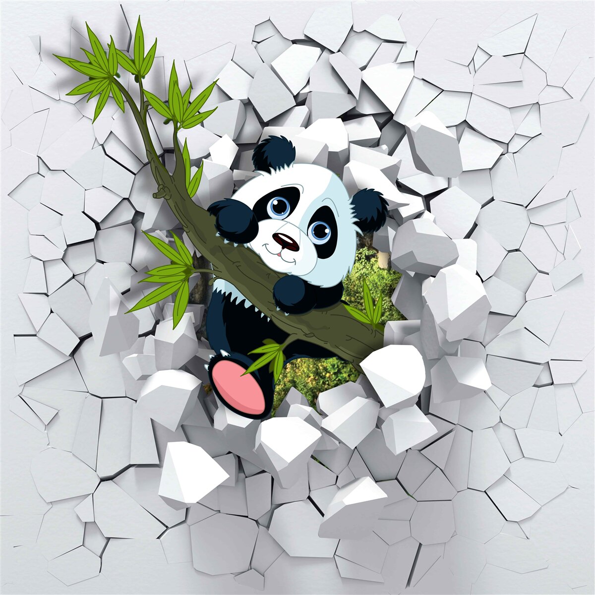 Fototapet panda se uită cu precauție din zidul de cărămidă ruinat