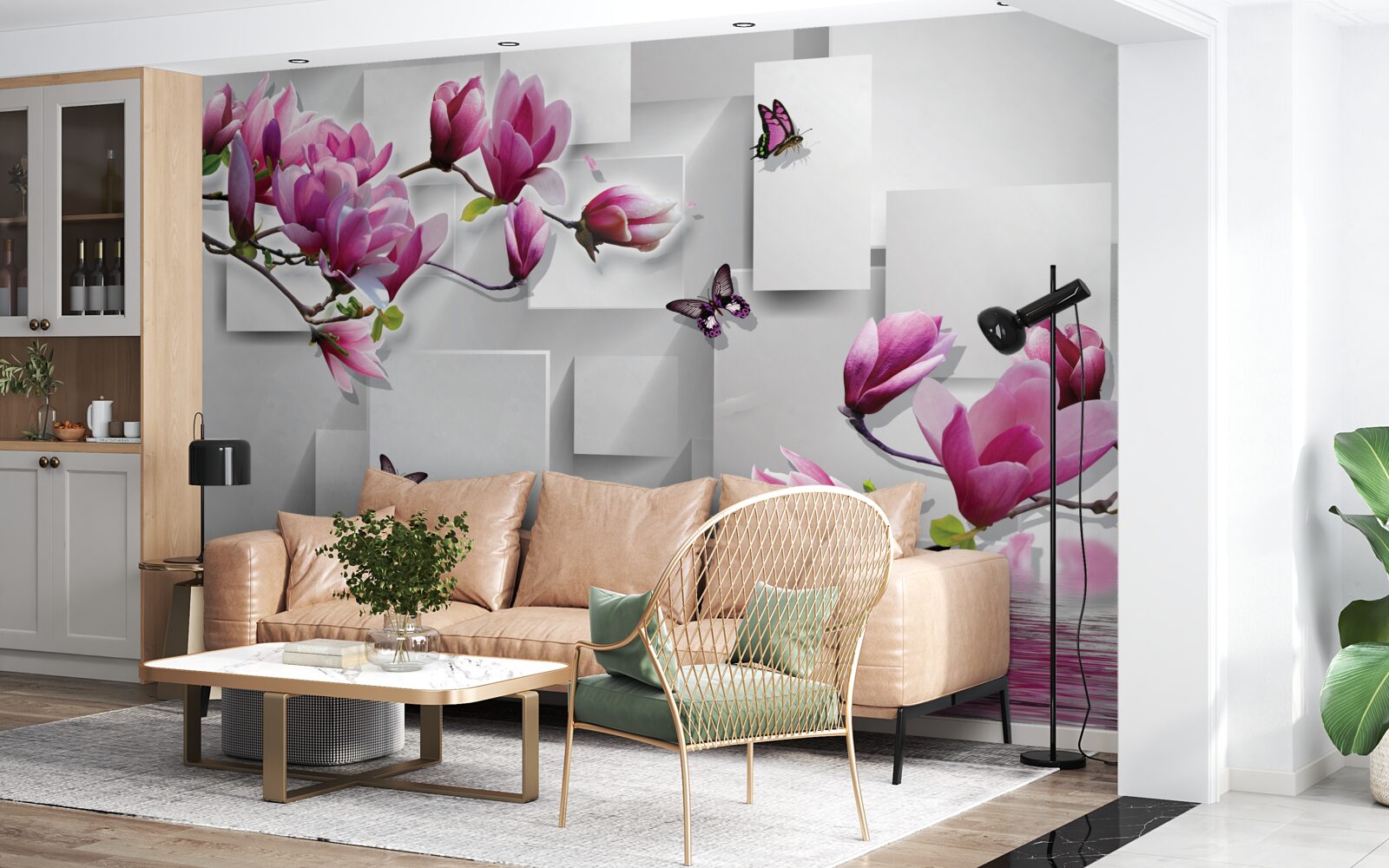 Fototapet magnolii purpurii alunecând peste apă