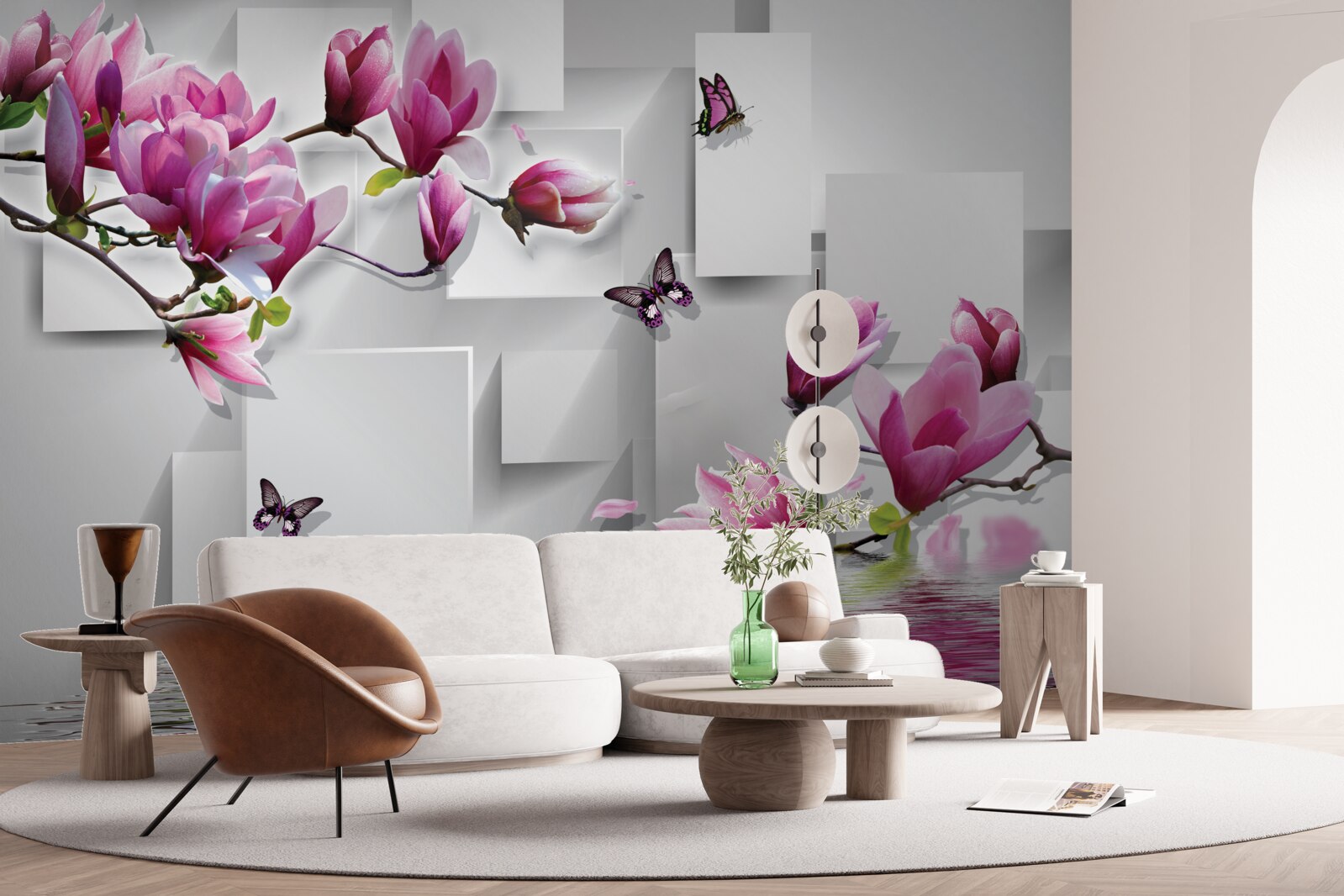 Fototapet magnolii purpurii alunecând peste apă