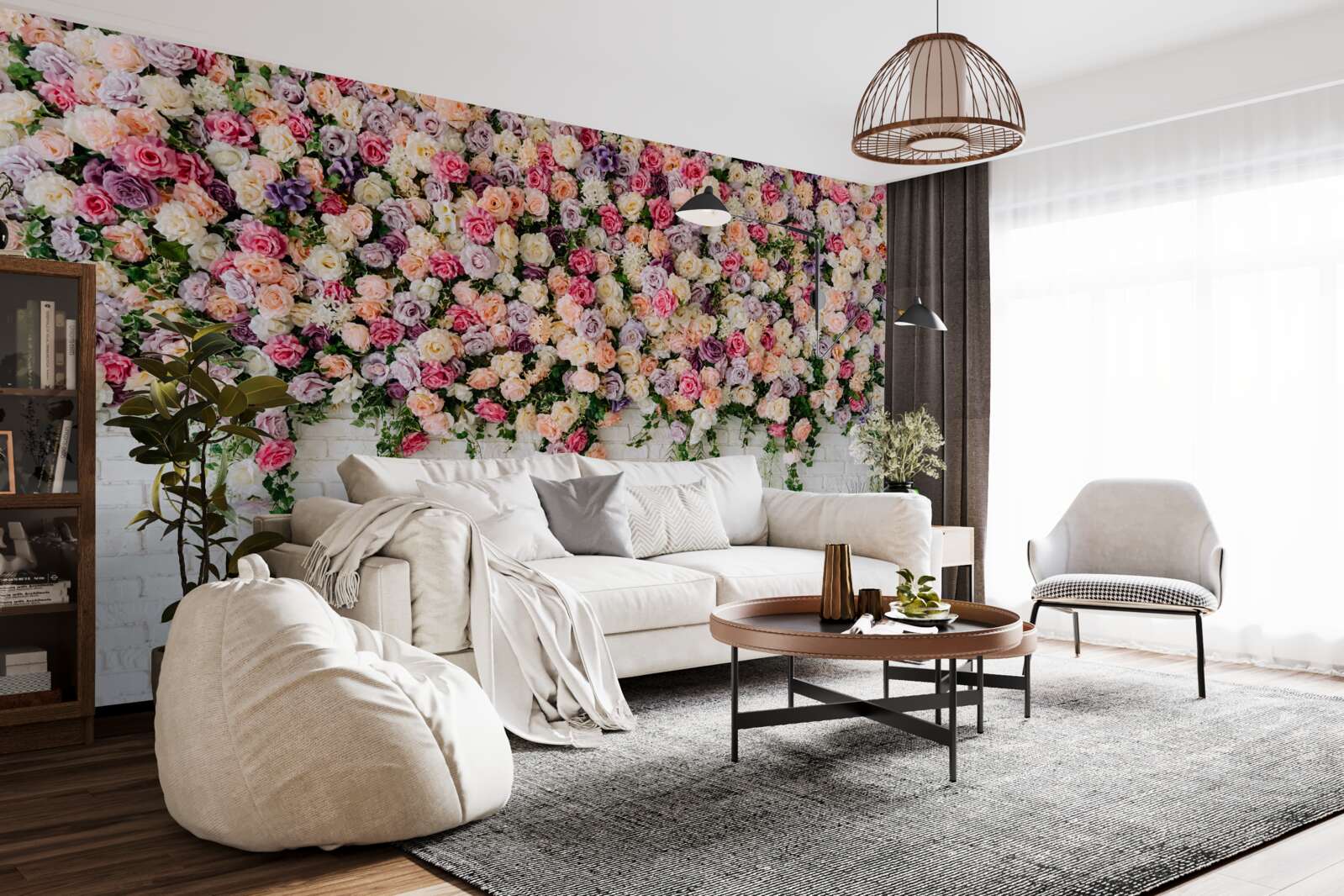 Fototapet Zid de cărămidă decorat cu flori de trandafir