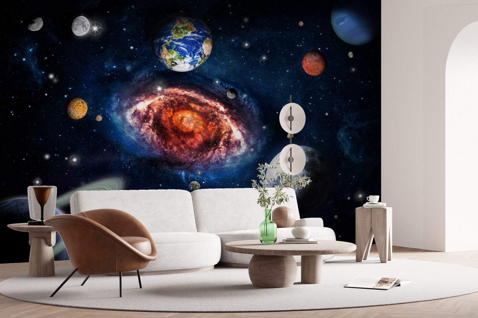Fototapet galaxia servește drept câmp de rotație pentru obiectele cosmice