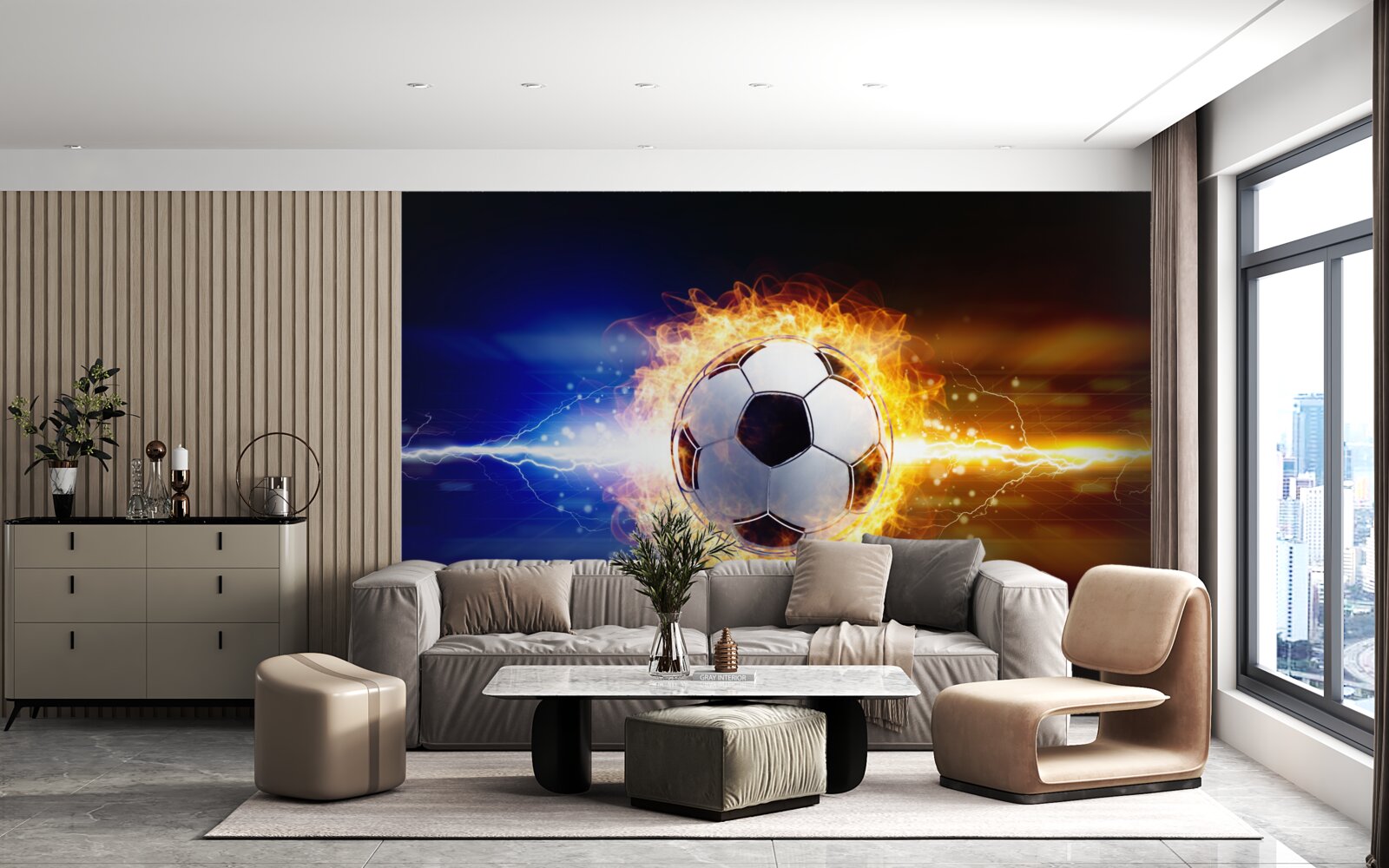 Fototapet fotbal învăluit în flăcări