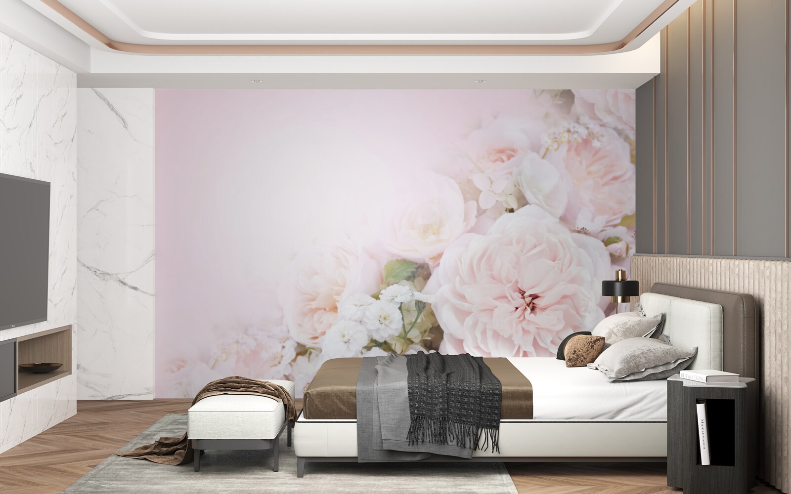 Fototapet fundal luminos decorat cu flori delicate