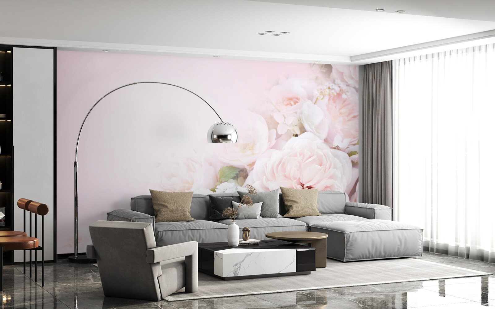 Fototapet fundal luminos decorat cu flori delicate