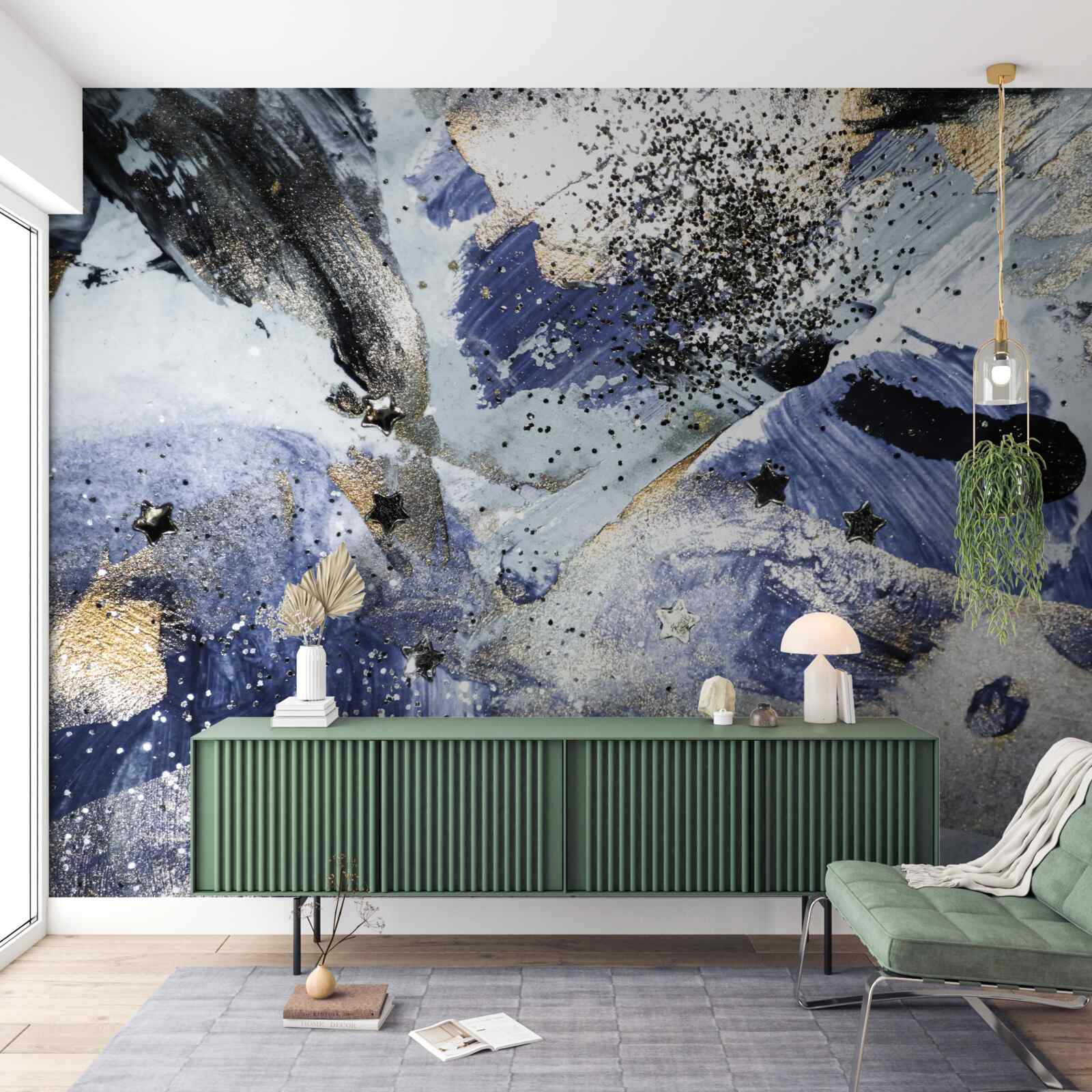 Fototapet nuanțe de auriu și albastru într-un design abstract