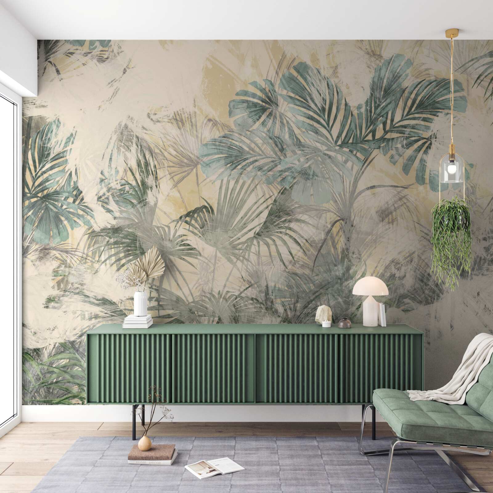 Fototapet frunze de palmier și monstera în verde