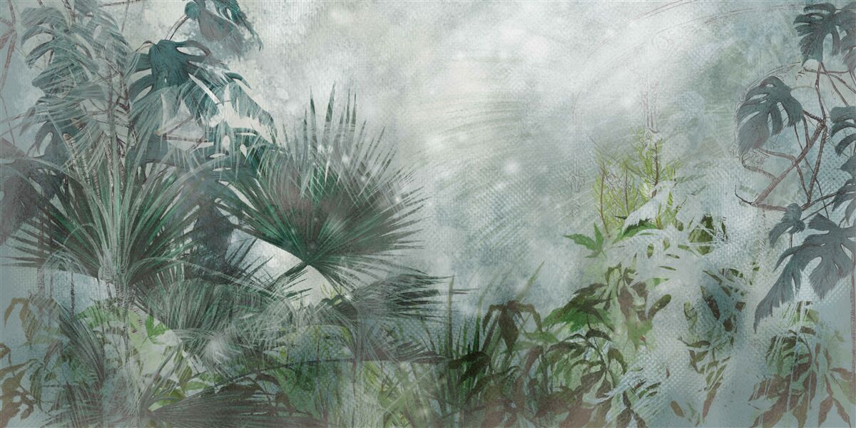 Fototapet dimineață tropicală pe o apă învăluită în ceață