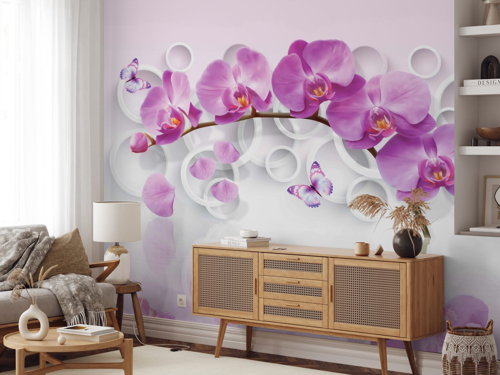 Fototapet trunchiul unei orhidee mari decorate cu flori