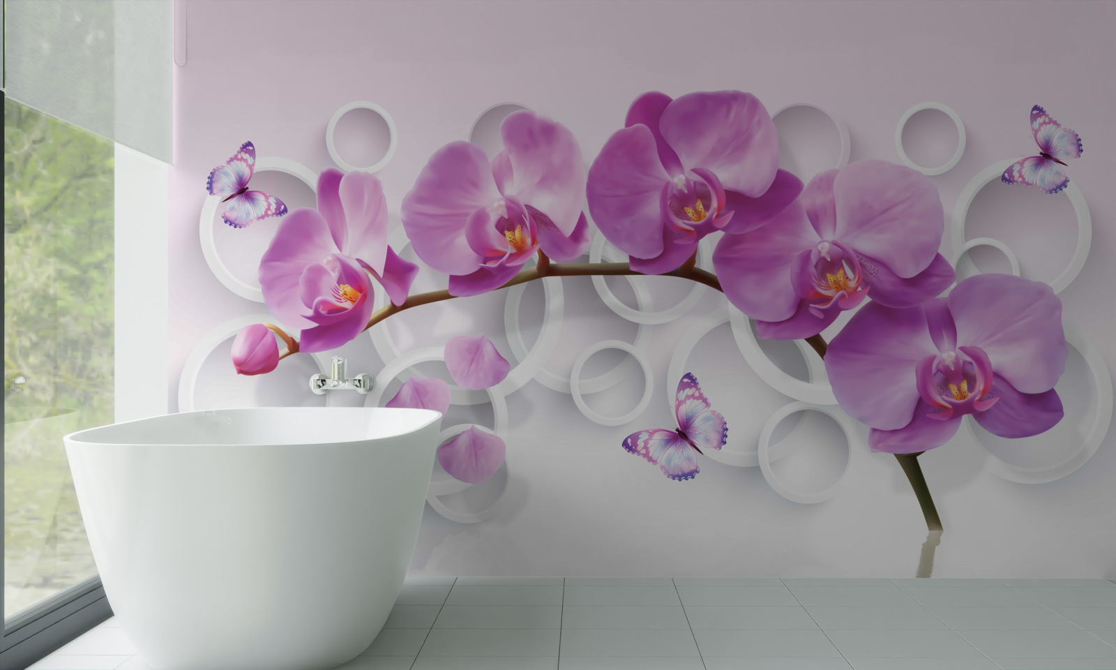 Fototapet trunchiul unei orhidee mari decorate cu flori