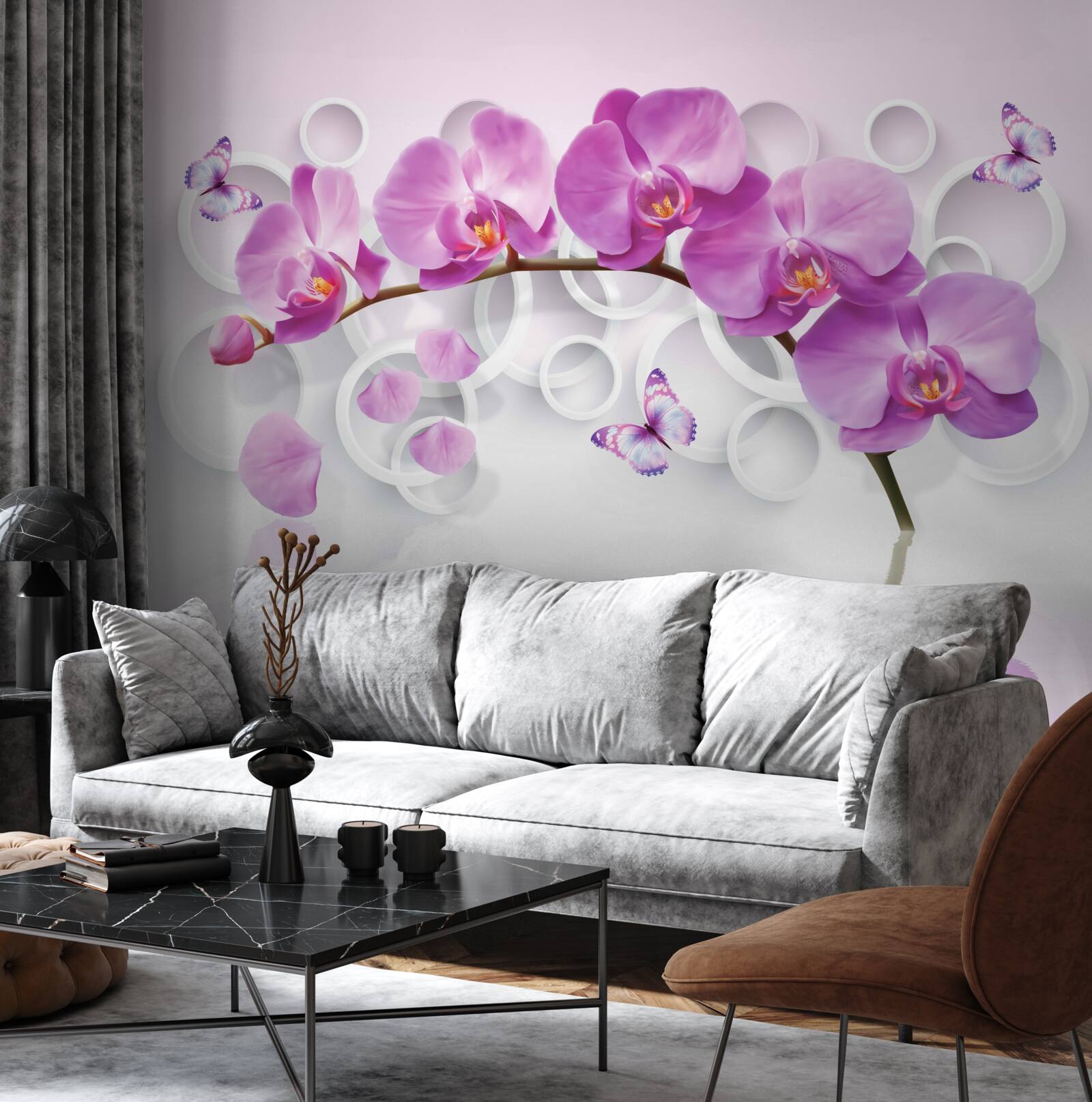 Fototapet trunchiul unei orhidee mari decorate cu flori