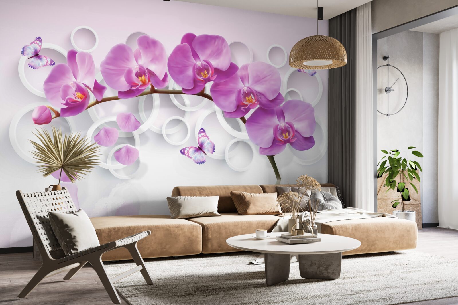 Fototapet trunchiul unei orhidee mari decorate cu flori