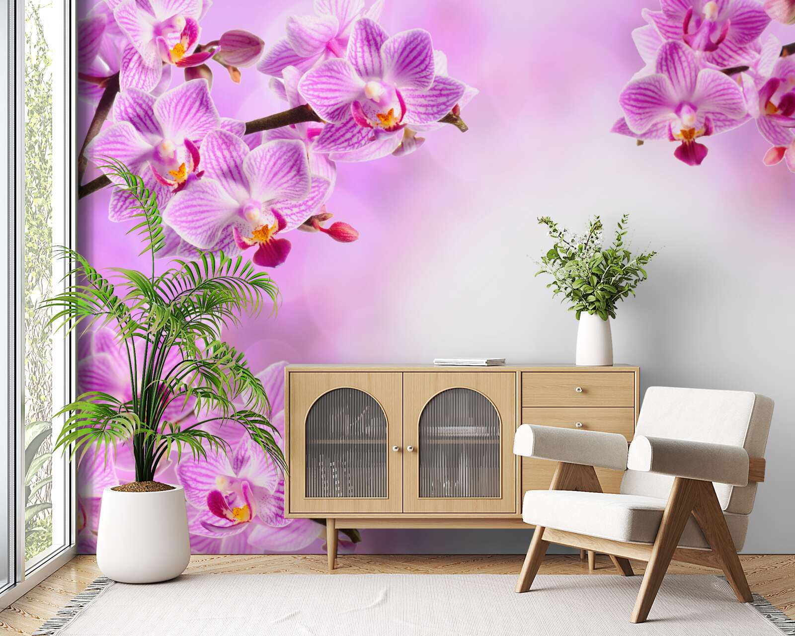 Fototapet ramuri de orhidee liliac acoperite cu flori