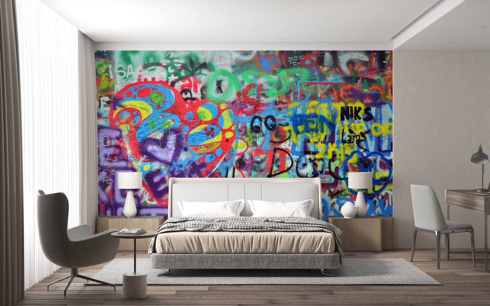 Fototapet graffiti desenat pe un perete