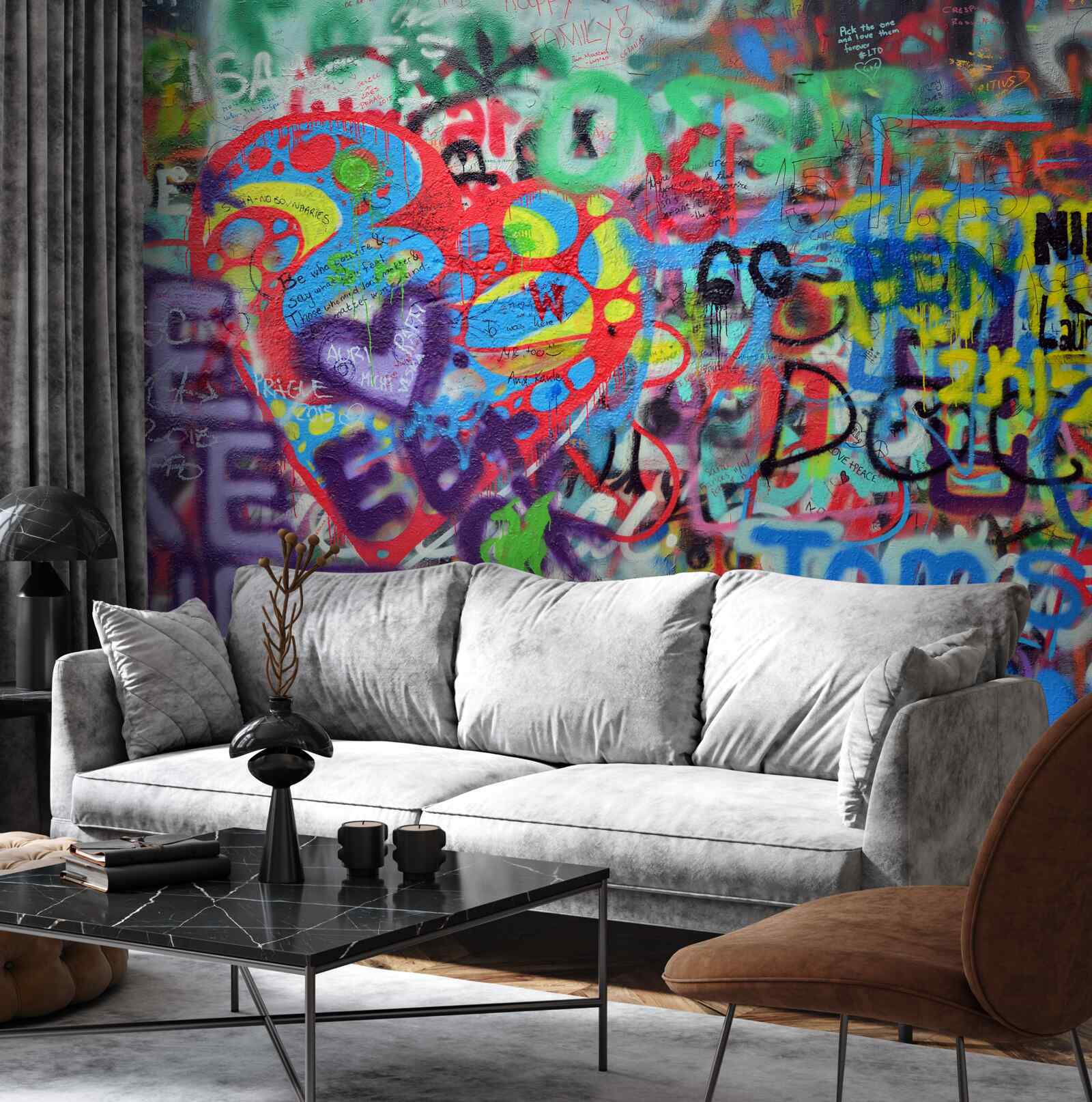 Fototapet graffiti desenat pe un perete