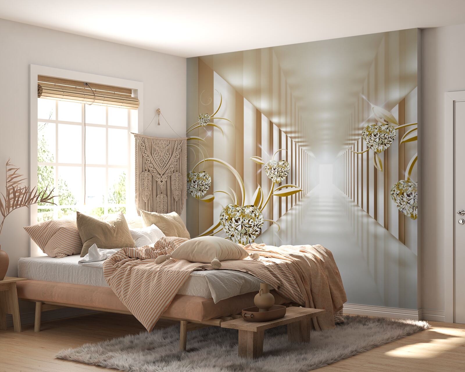 Fototapet coridor abstract decorat cu obiecte de aur