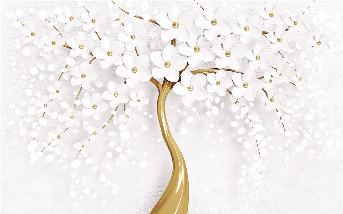 Fototapet Flori sakura albe ca zăpada pe un copac elegant
