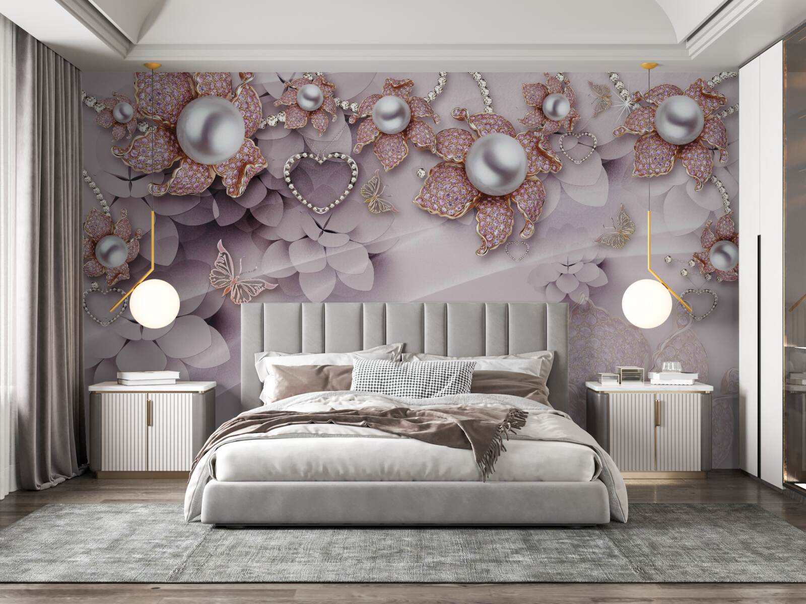 Fototapet flori create abstract cu perle și pietre prețioase