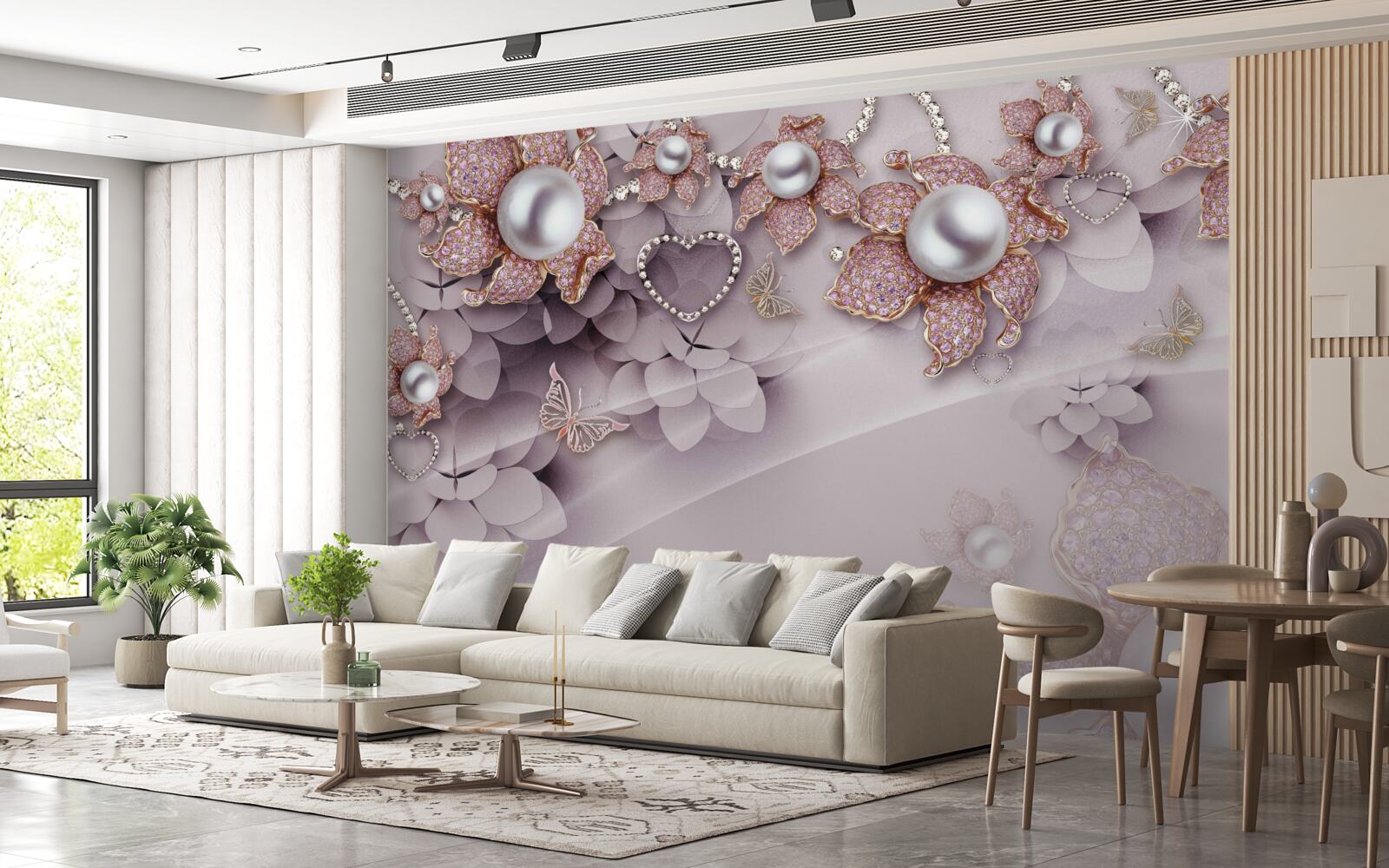 Fototapet flori create abstract cu perle și pietre prețioase