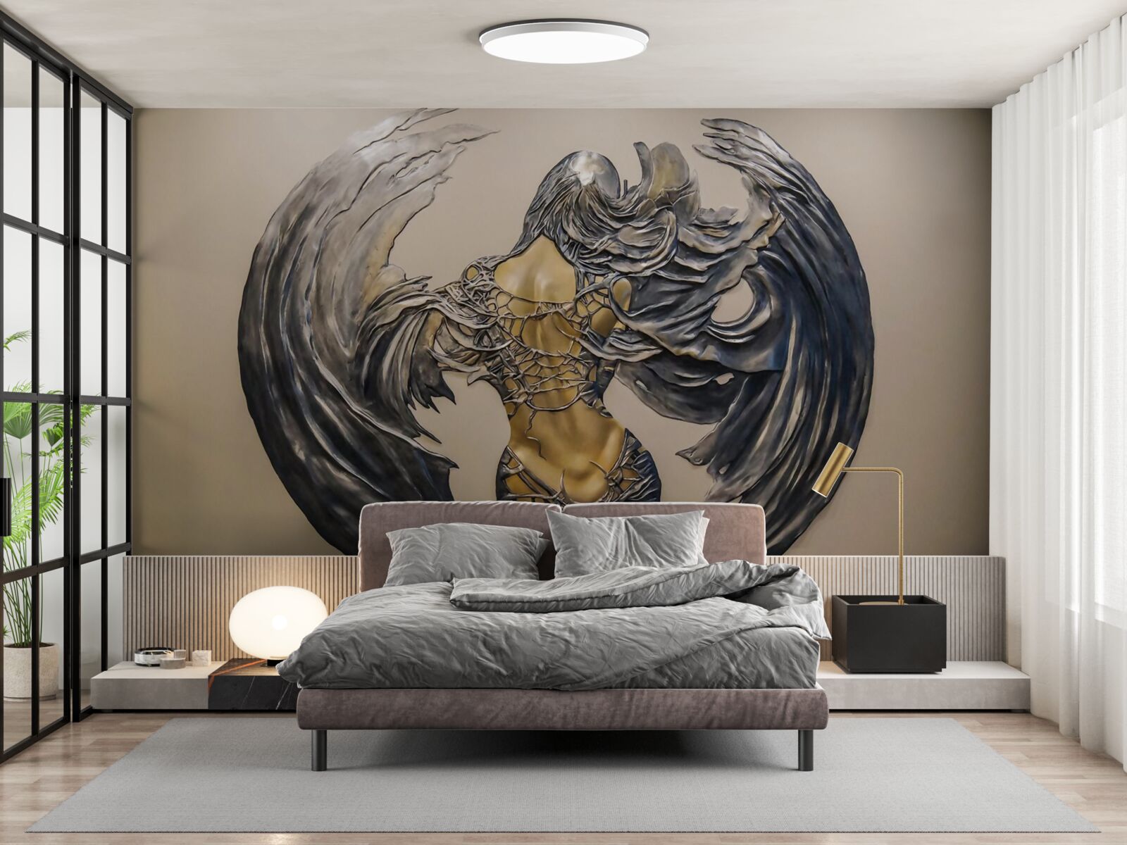 Fototapet design cu imaginea unei fete cu aripi