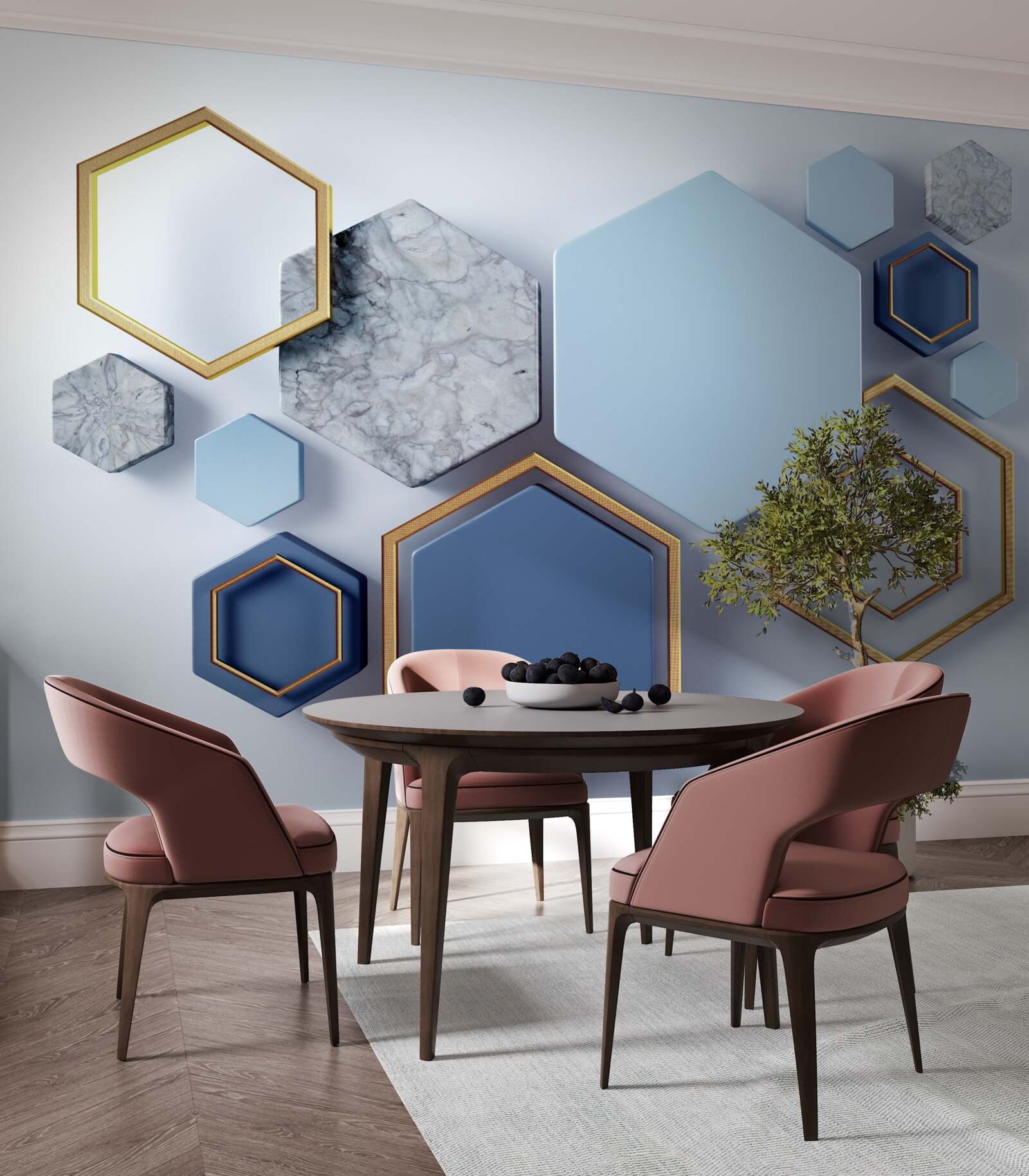 Fototapet design abstract geometric cu hexagoane