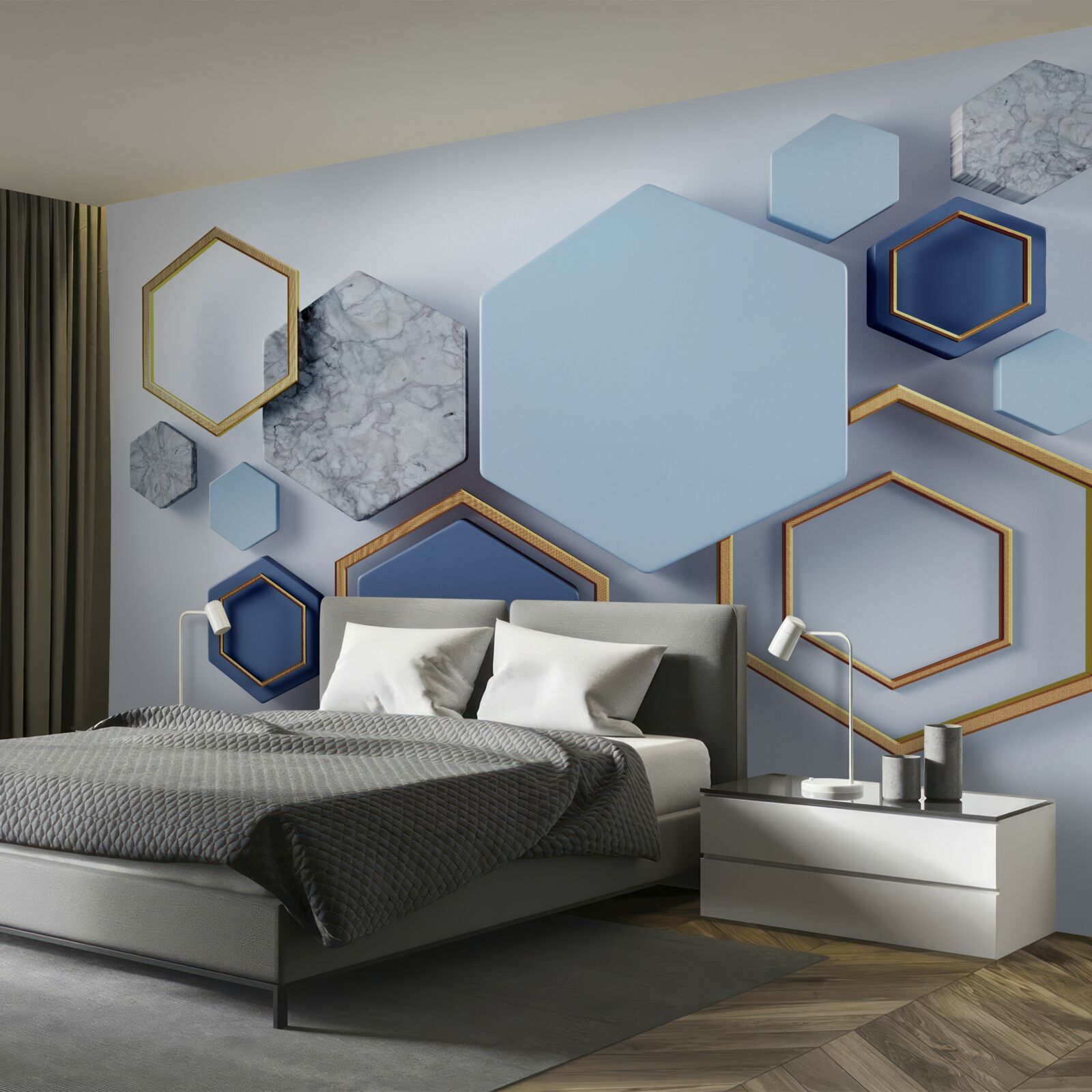Fototapet design abstract geometric cu hexagoane