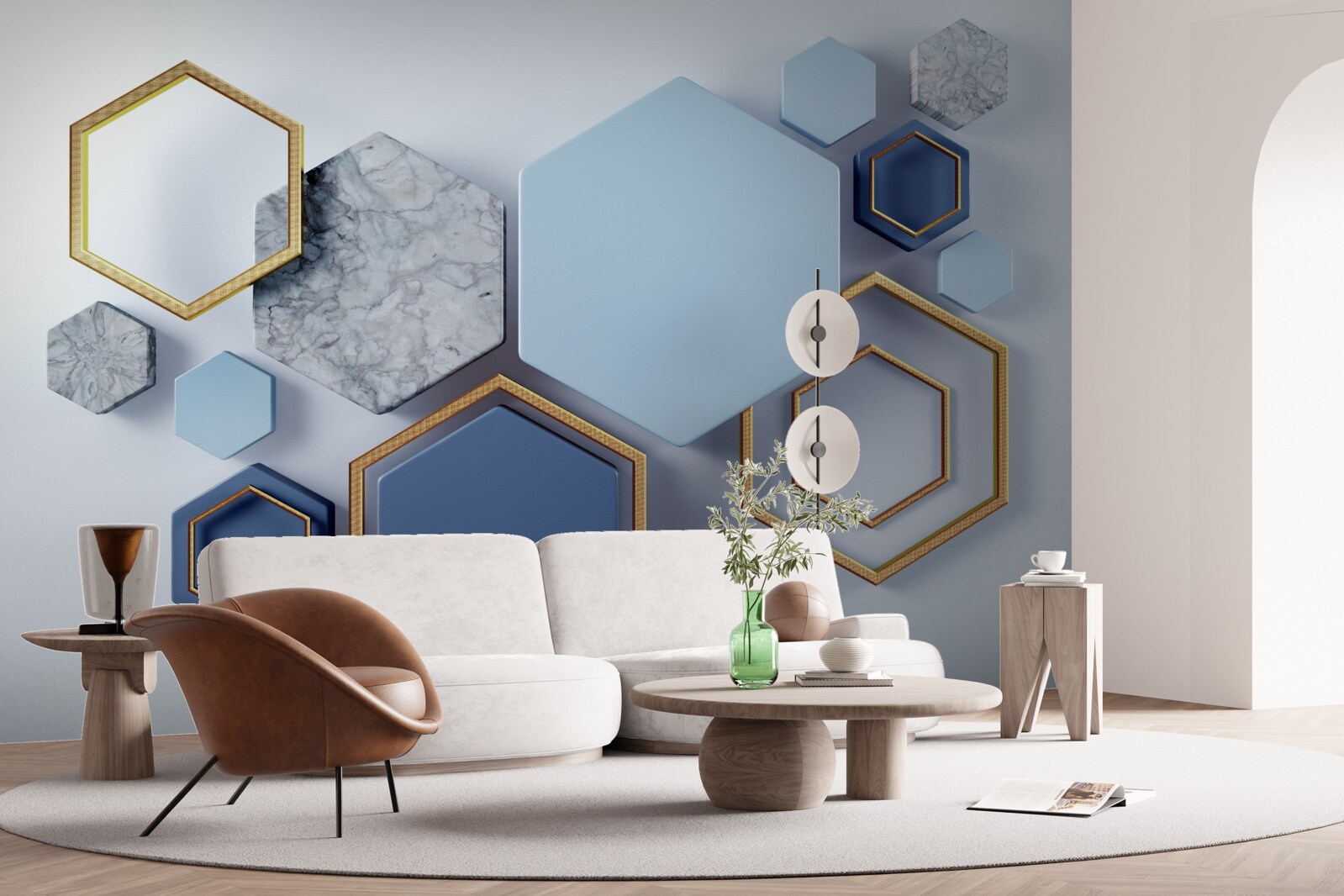 Fototapet design abstract geometric cu hexagoane