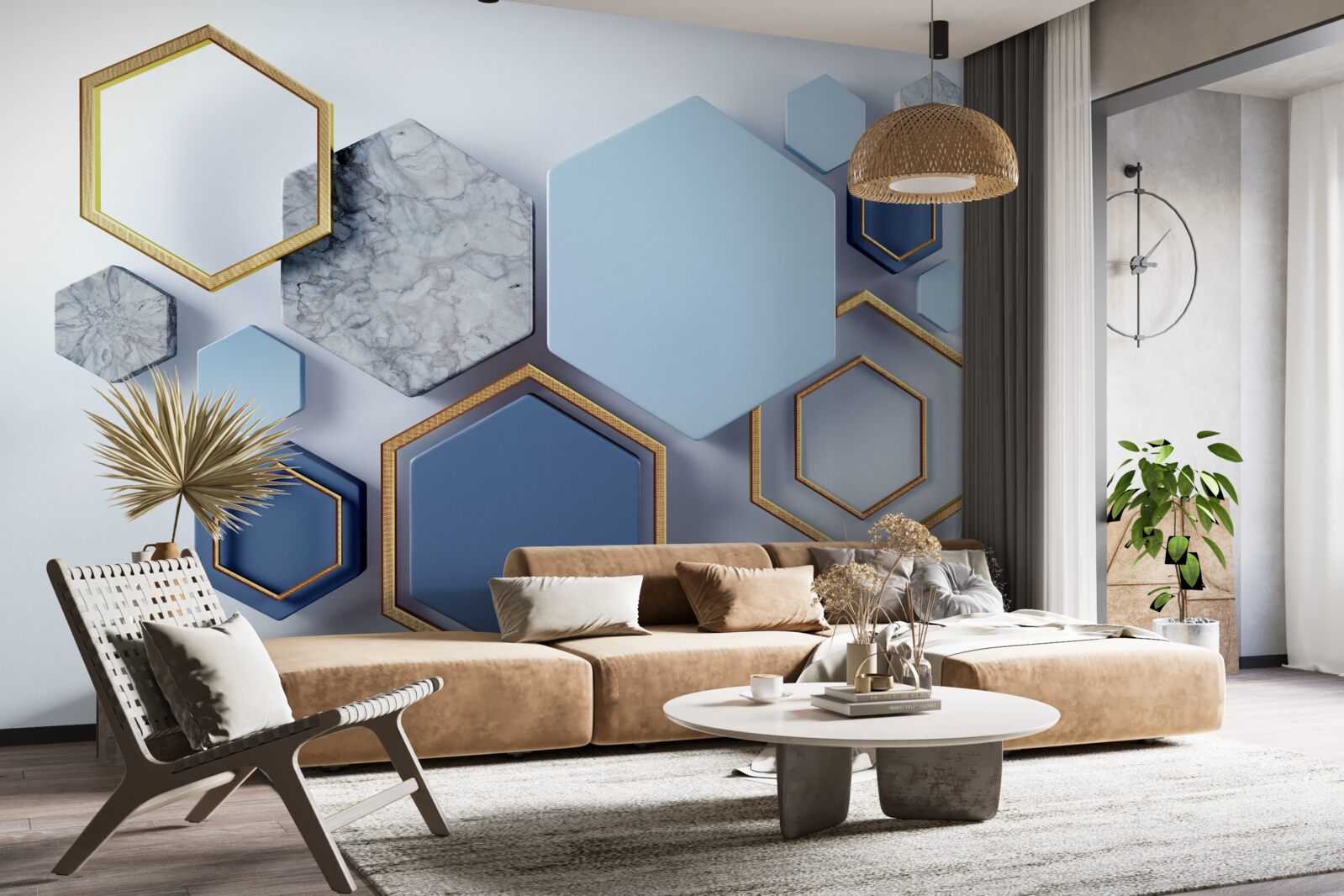 Fototapet design abstract geometric cu hexagoane