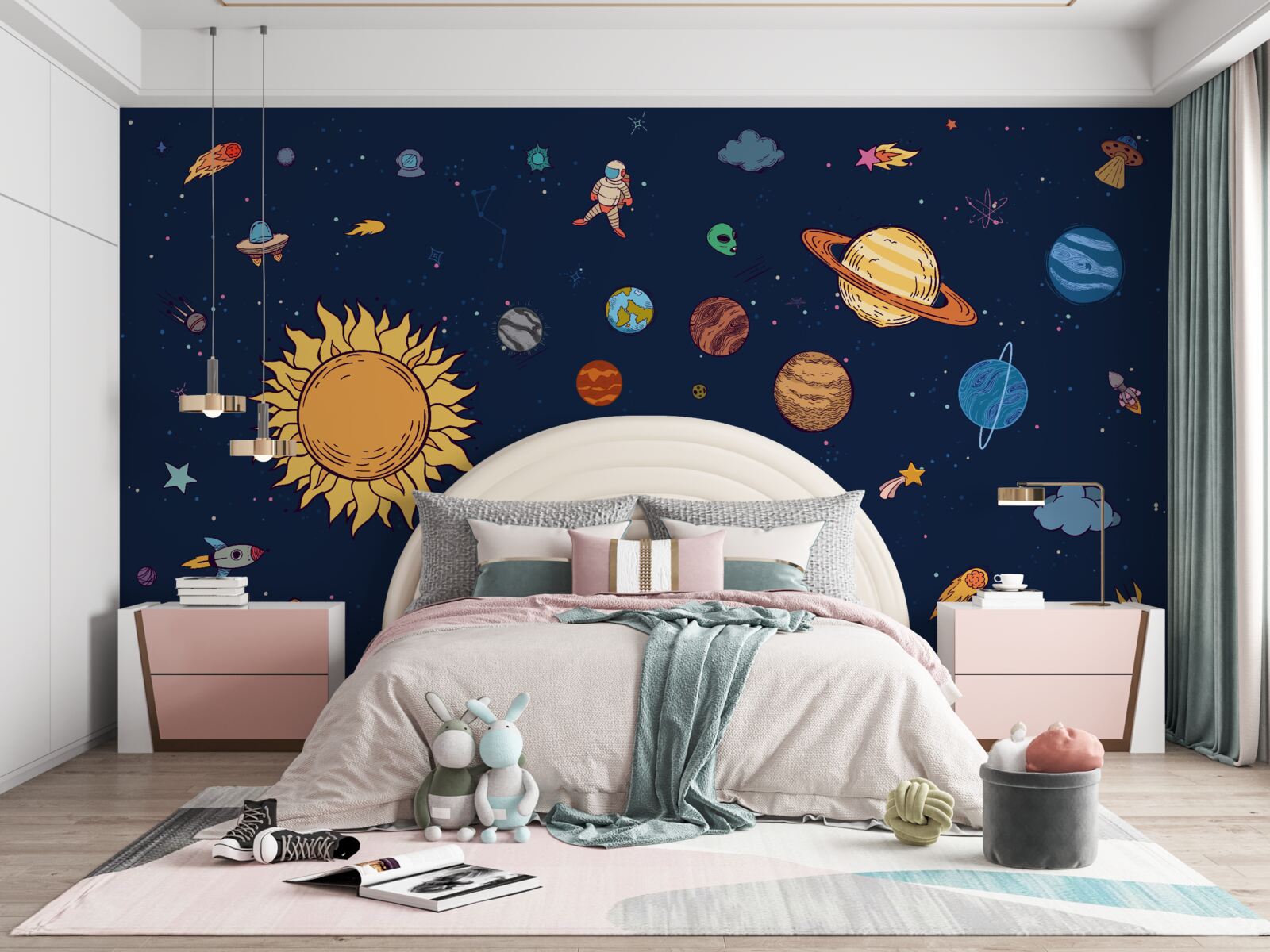 Fototapet printre planete, în spațiul cosmic, este omul