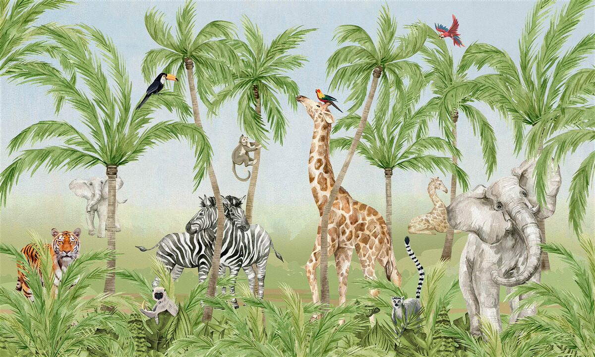 Fototapet plimbarea creaturilor printr-o junglă tropicală