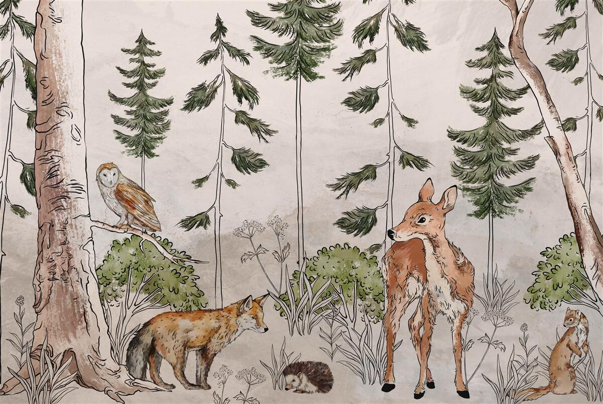 Fototapet animale care trec prin pădure