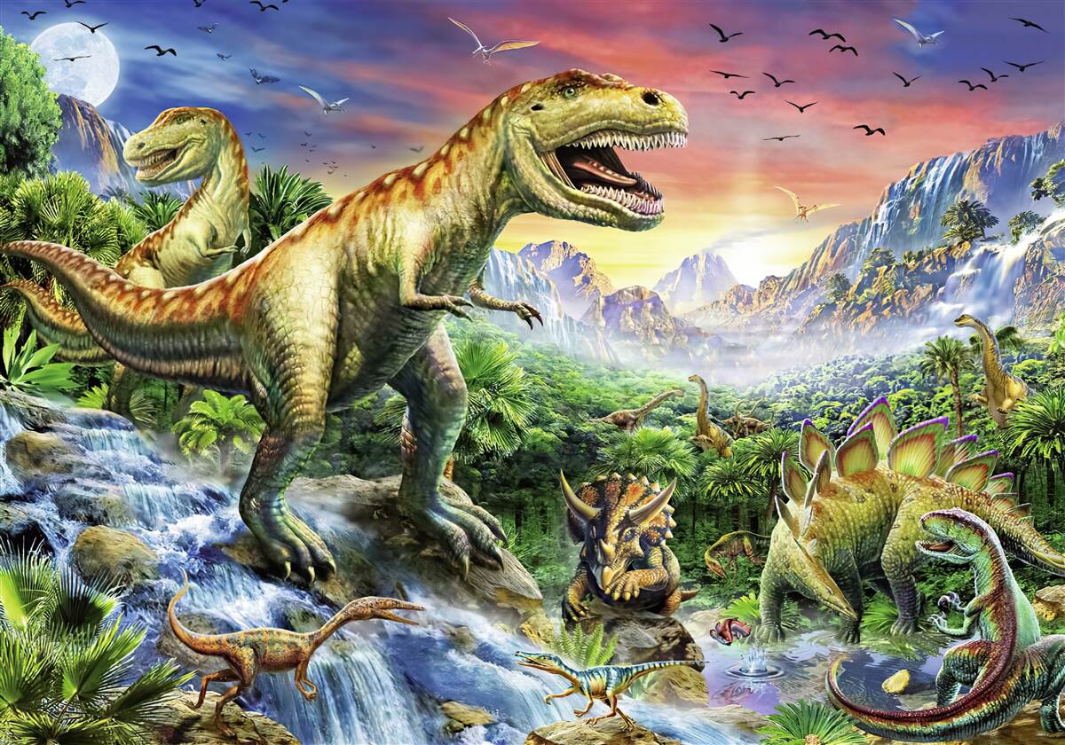 Fototapet dinozauri pe vârfurile munților