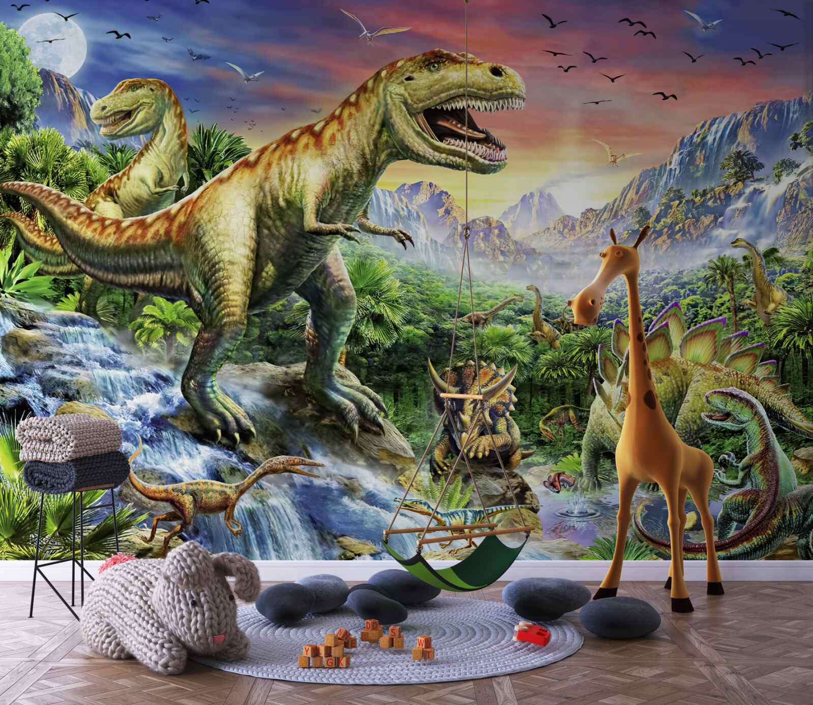 Fototapet dinozauri pe vârfurile munților
