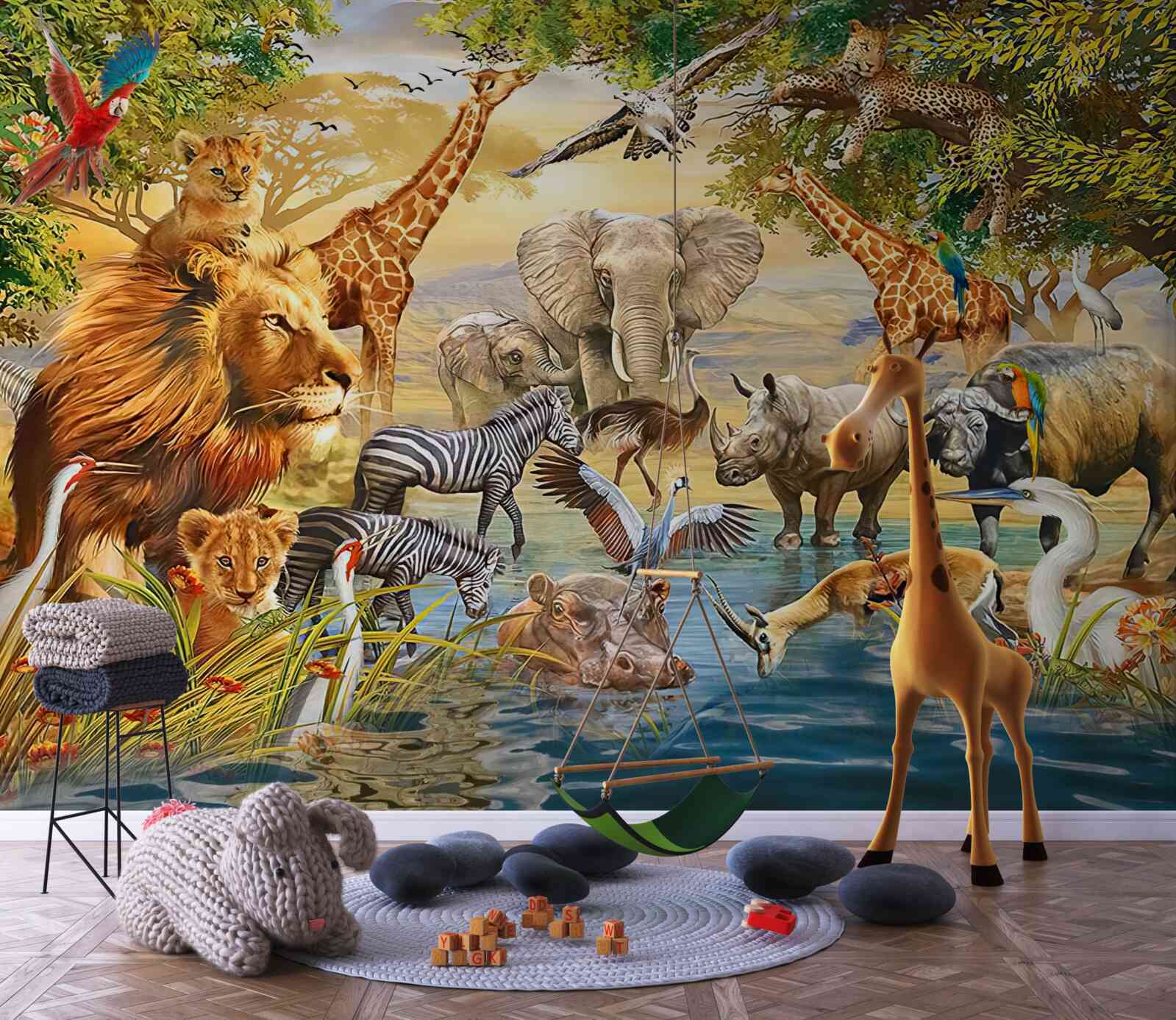 Fototapet animale africane lângă iaz