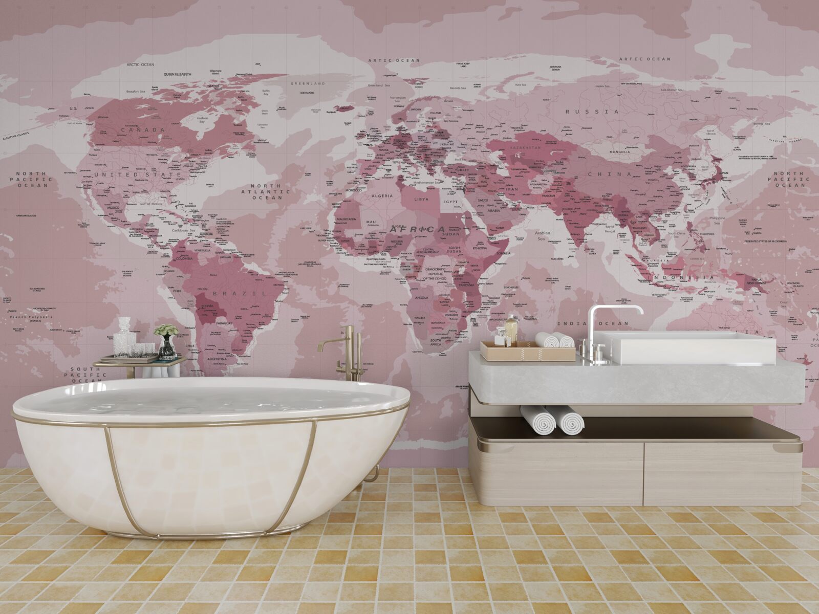 Fototapet hartă geografică standard în roz