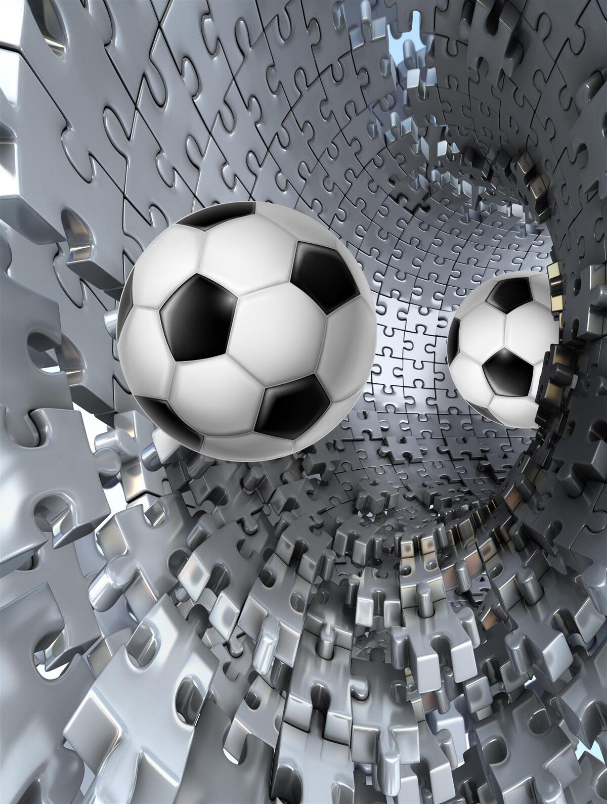 Fototapet fragmente ale mozaicului vortex înconjoară o minge de fotbal