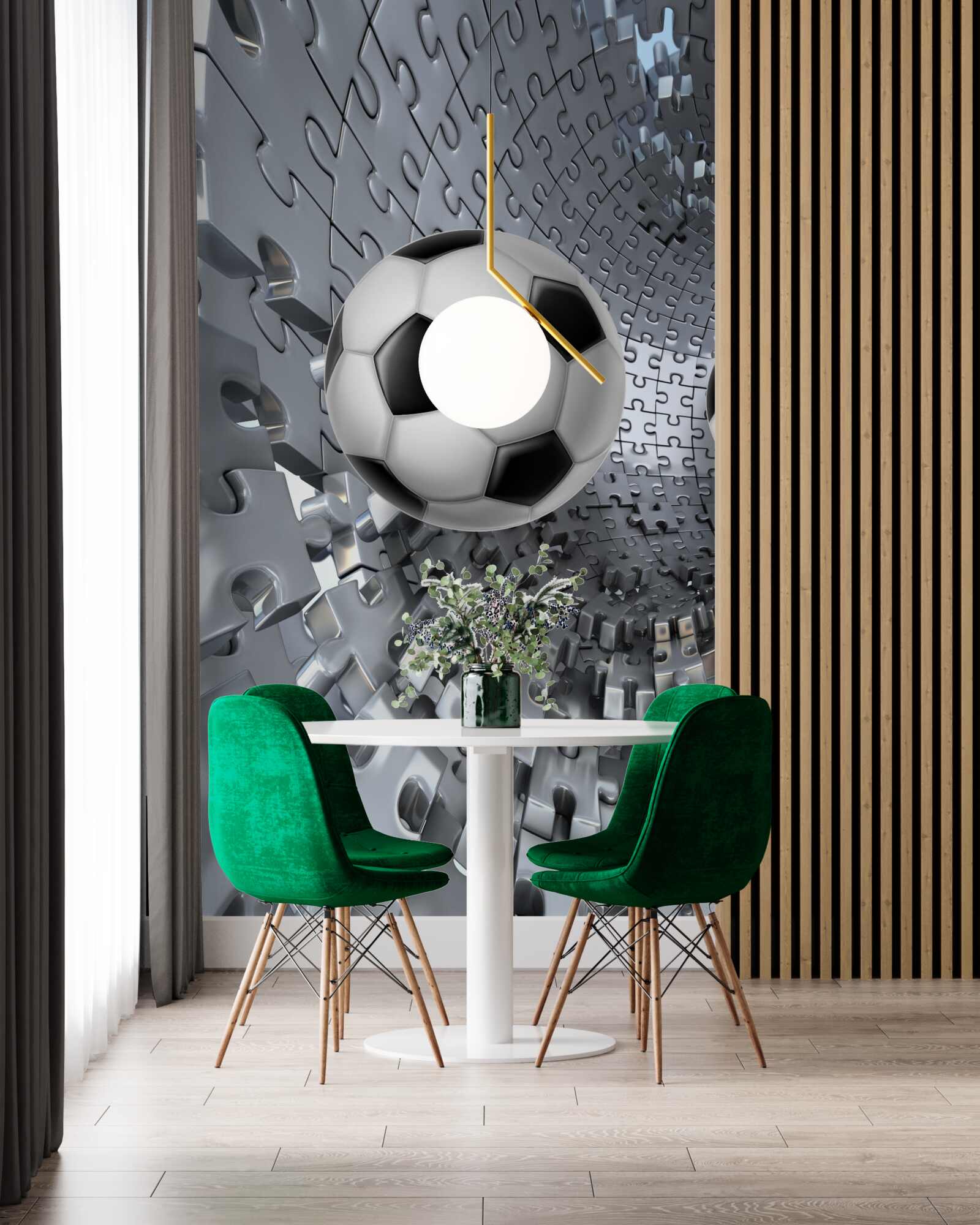 Fototapet fragmente ale mozaicului vortex înconjoară o minge de fotbal