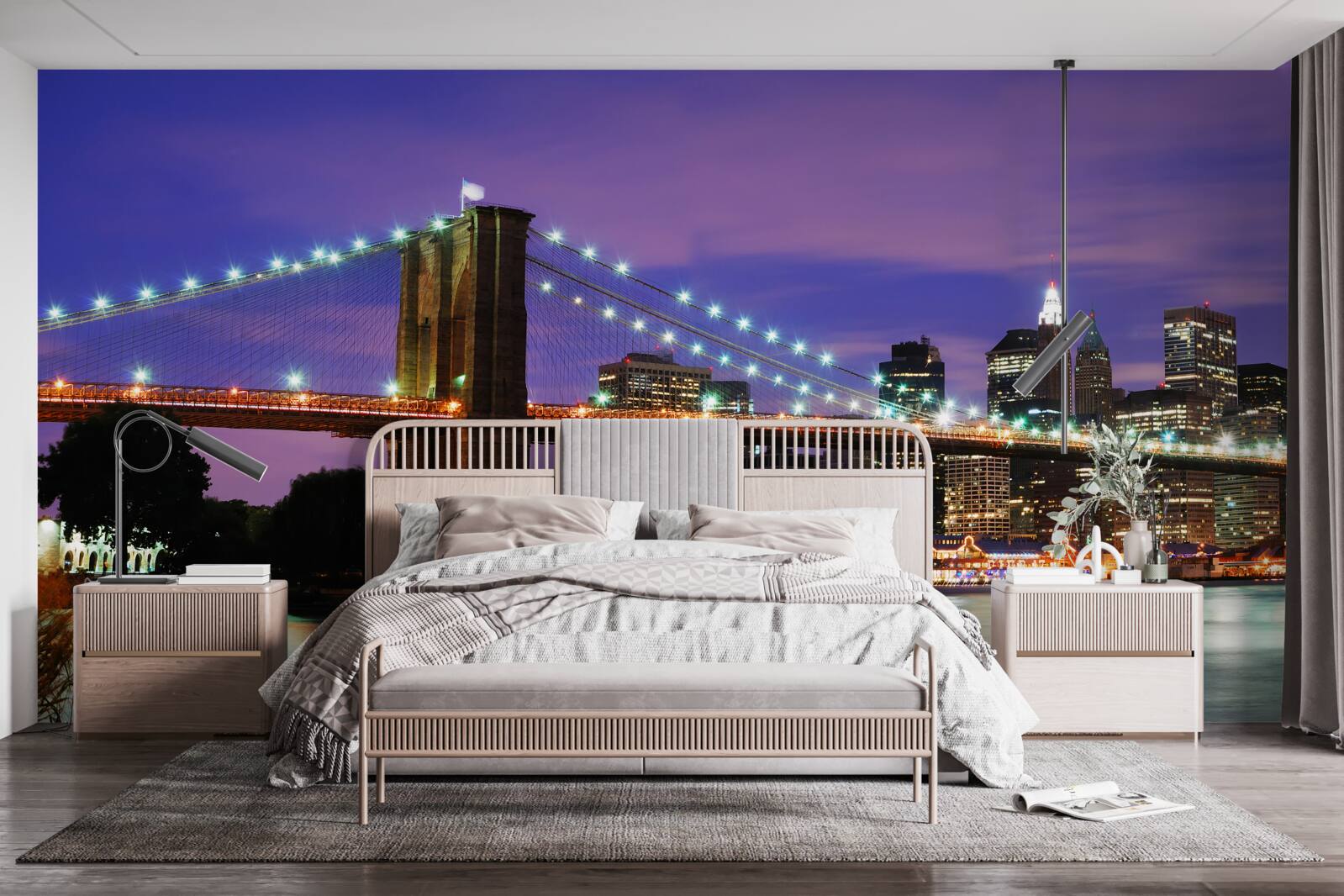 Fototapet podul brooklyn luminat noaptea
