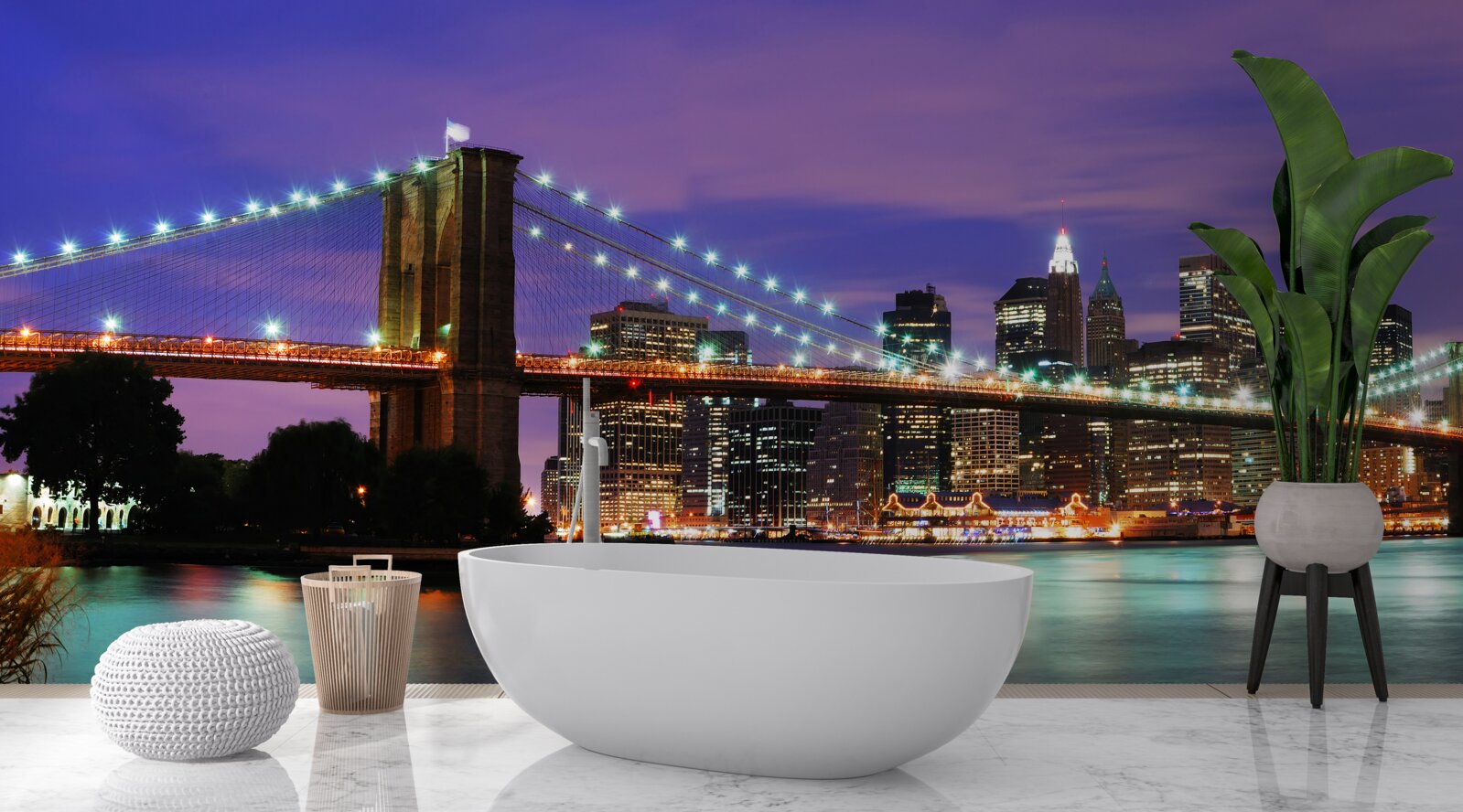 Fototapet podul brooklyn luminat noaptea