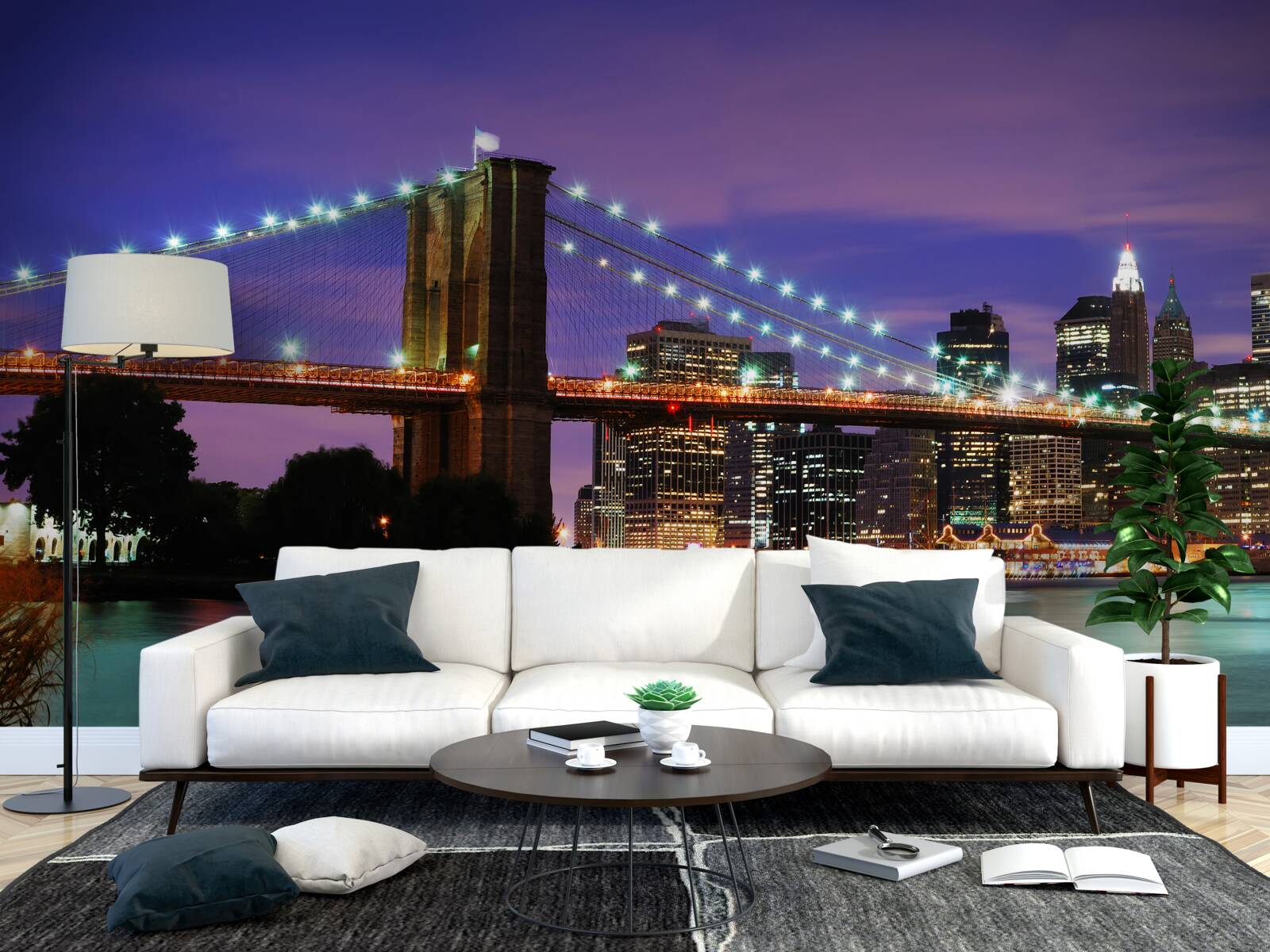 Fototapet podul brooklyn luminat noaptea