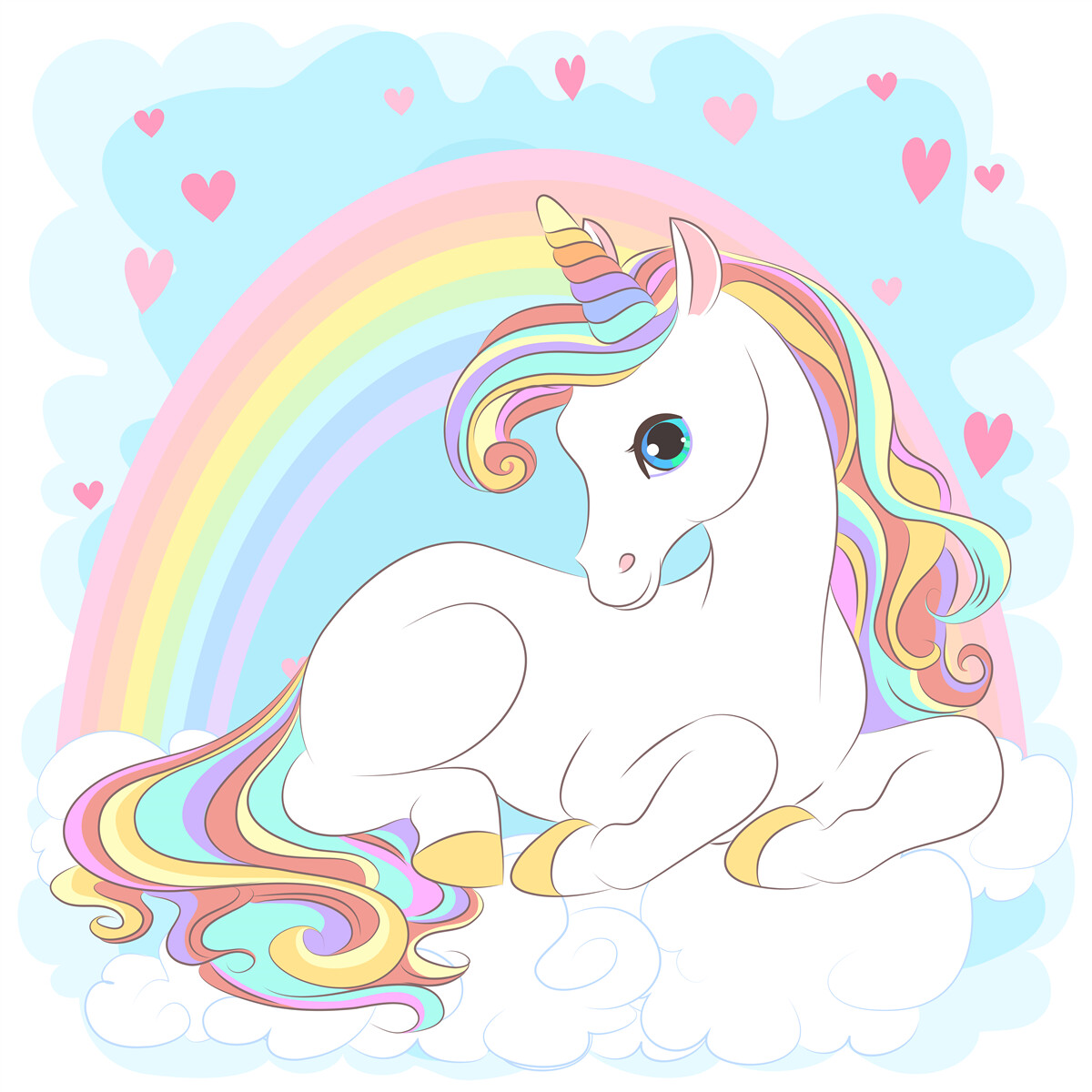 Fototapet unicorn pe un fundal curcubeu